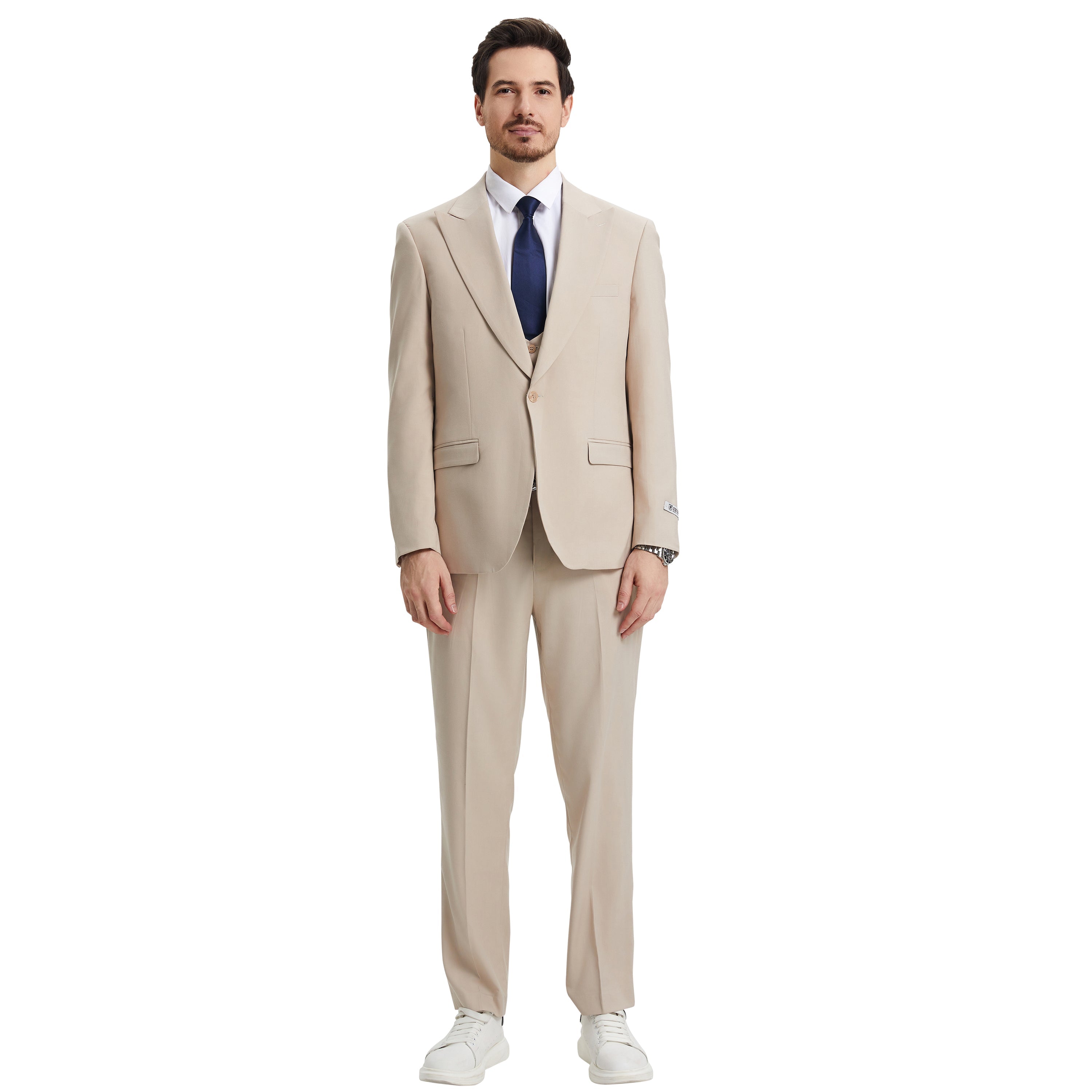 Men’s Stacy Adams Hybrid-Fit 3-Piece Suit Set – Timeless Tan Sophistication | D&K Menswear