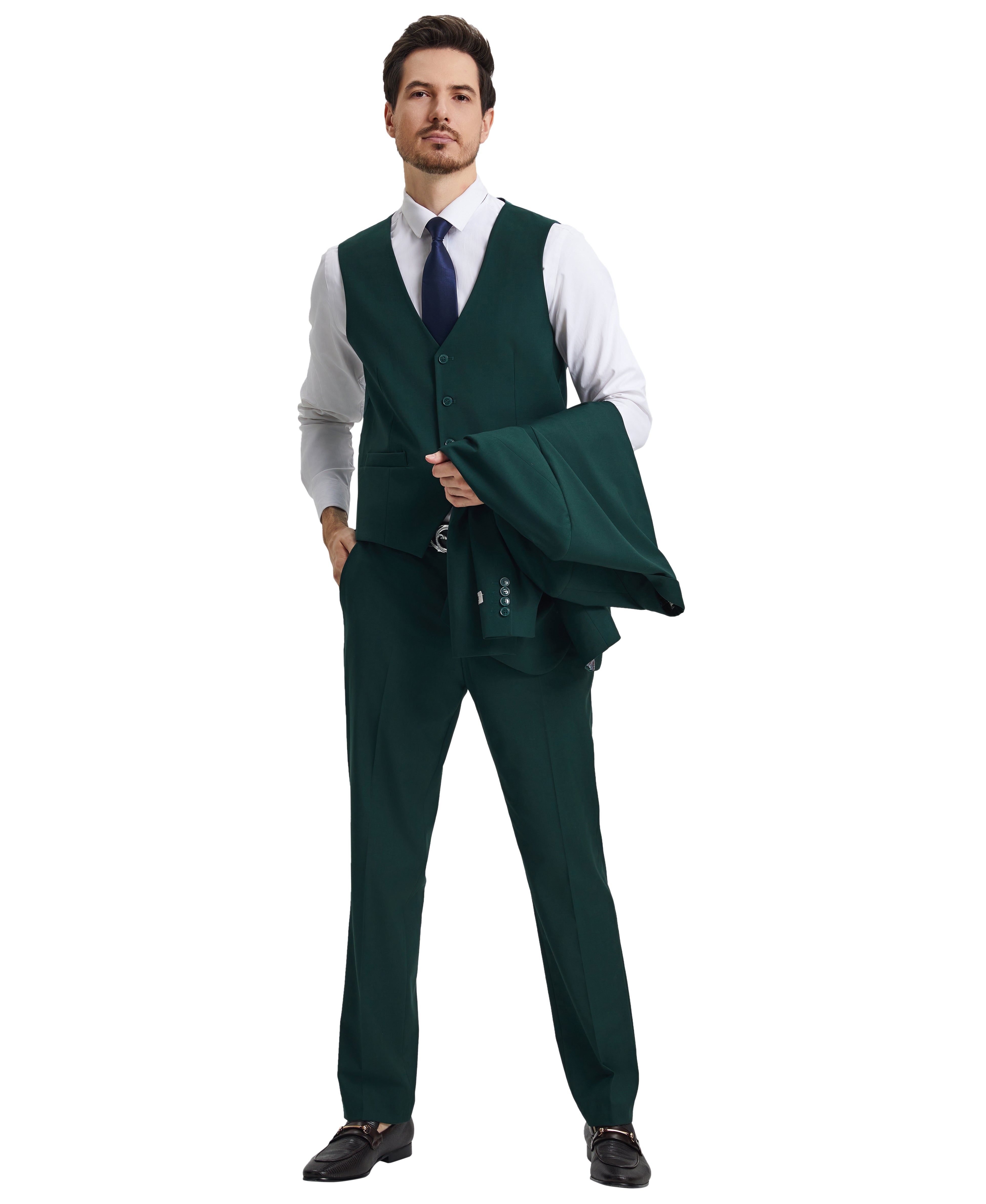 Men’s Stacy Adams Hybrid-Fit 3-Piece Vested Suit – Sacramento Green | D&K Menswear