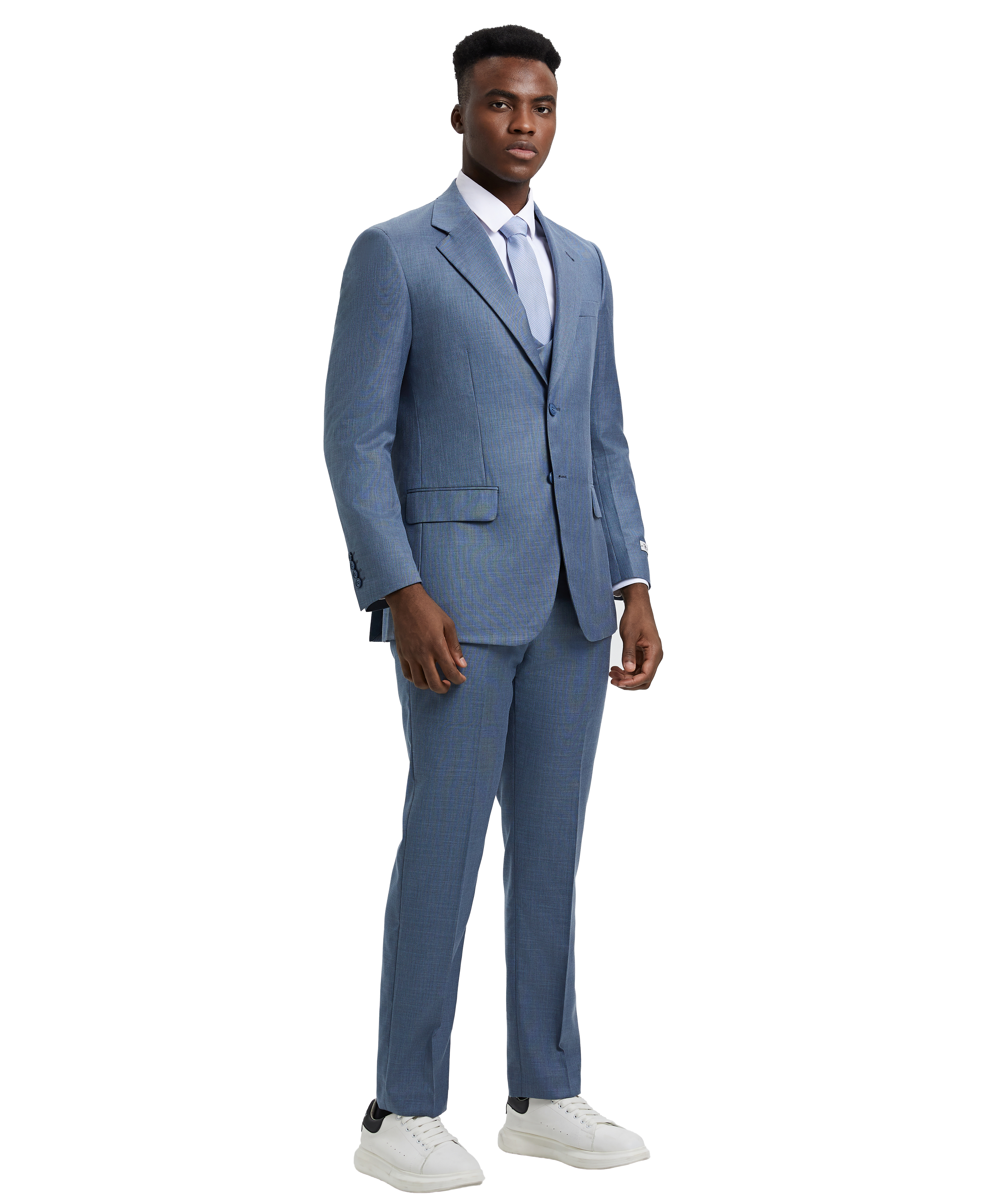 Men’s Stacy Adams Hybrid-Fit Textured Suit with Double-Breasted Vest – Frost Blue | D&K Menswear