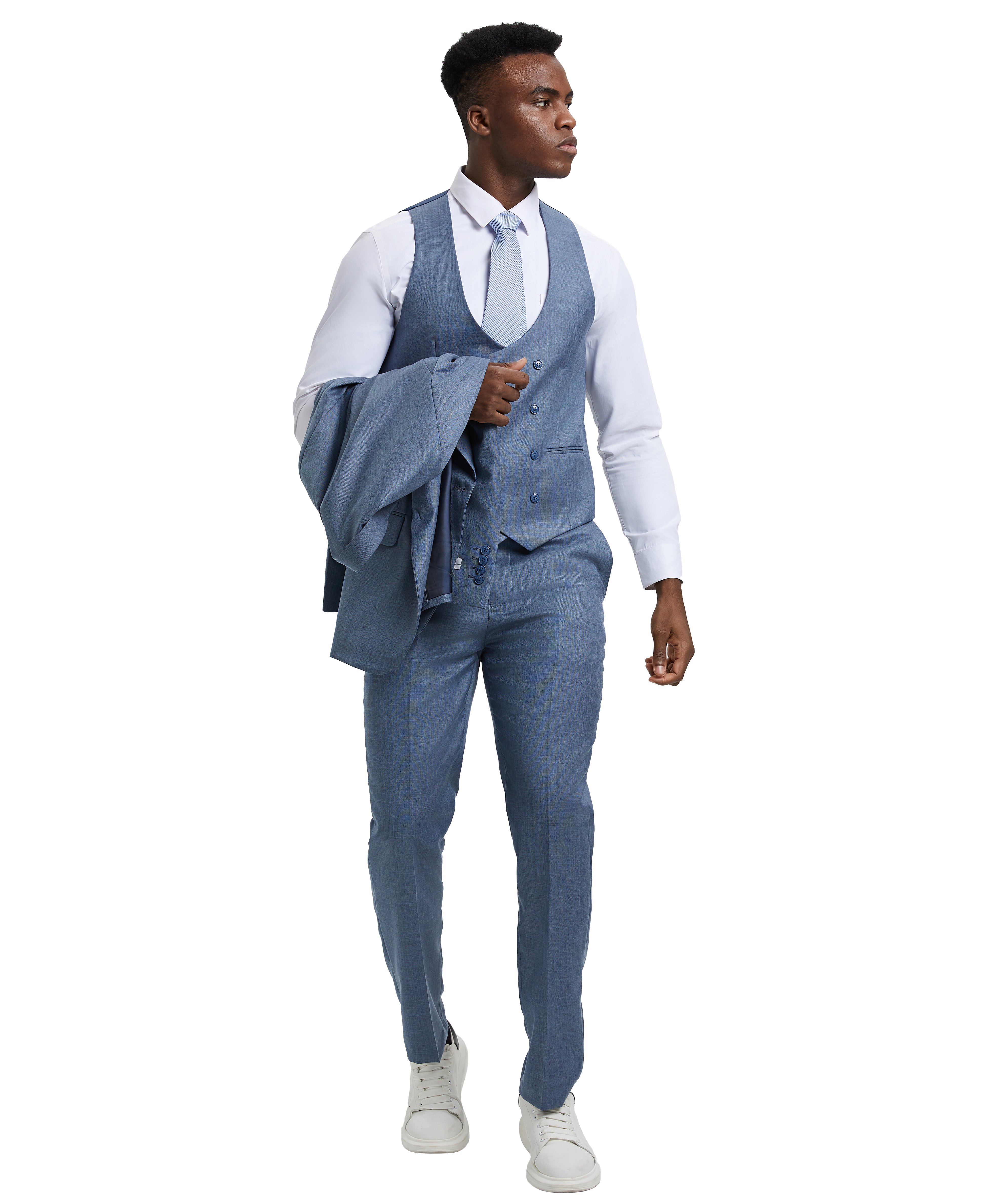 Men’s Stacy Adams Hybrid-Fit Textured Suit with Double-Breasted Vest – Frost Blue | D&K Menswear