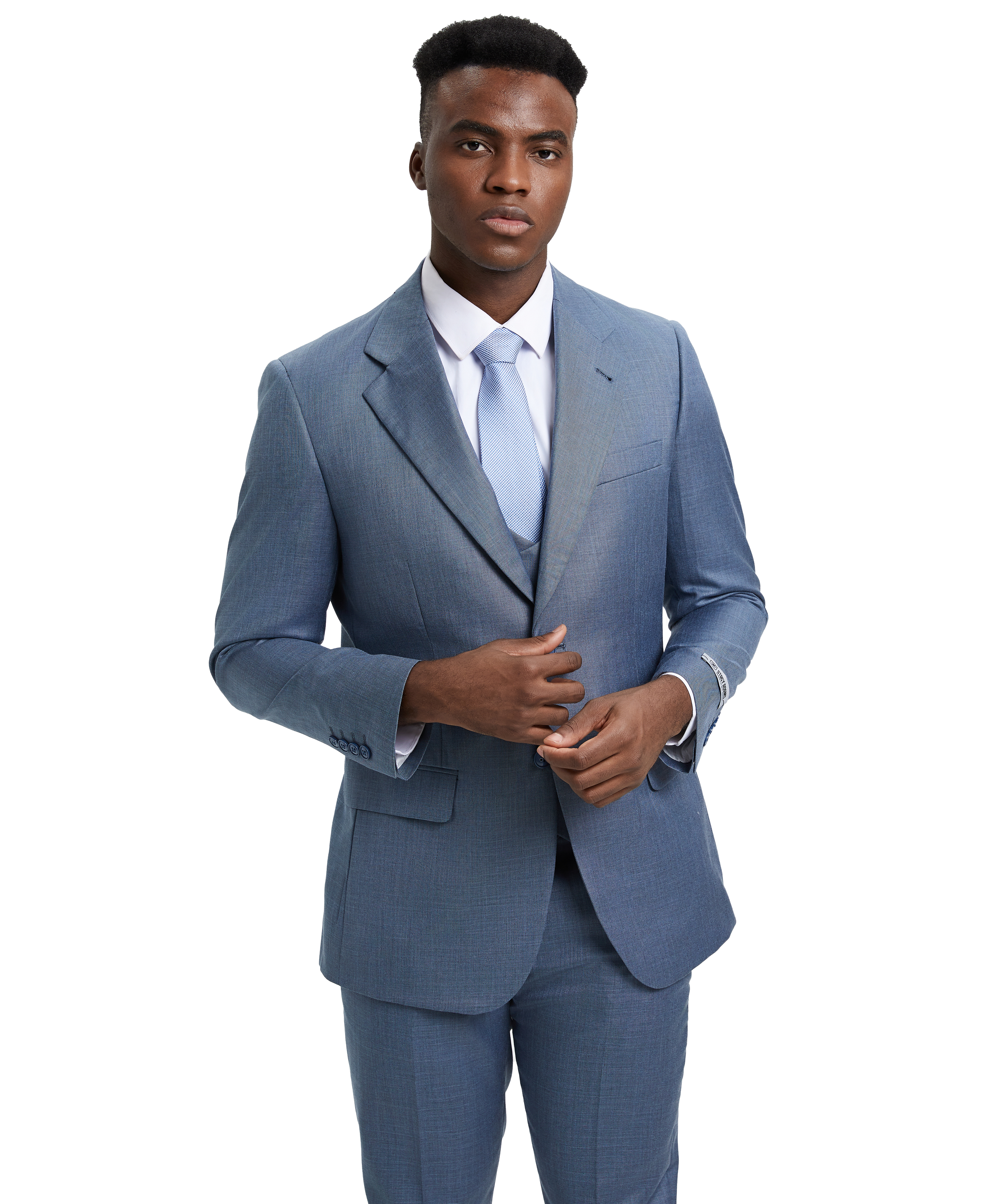 Men’s Stacy Adams Hybrid-Fit Textured Suit with Double-Breasted Vest – Frost Blue | D&K Menswear