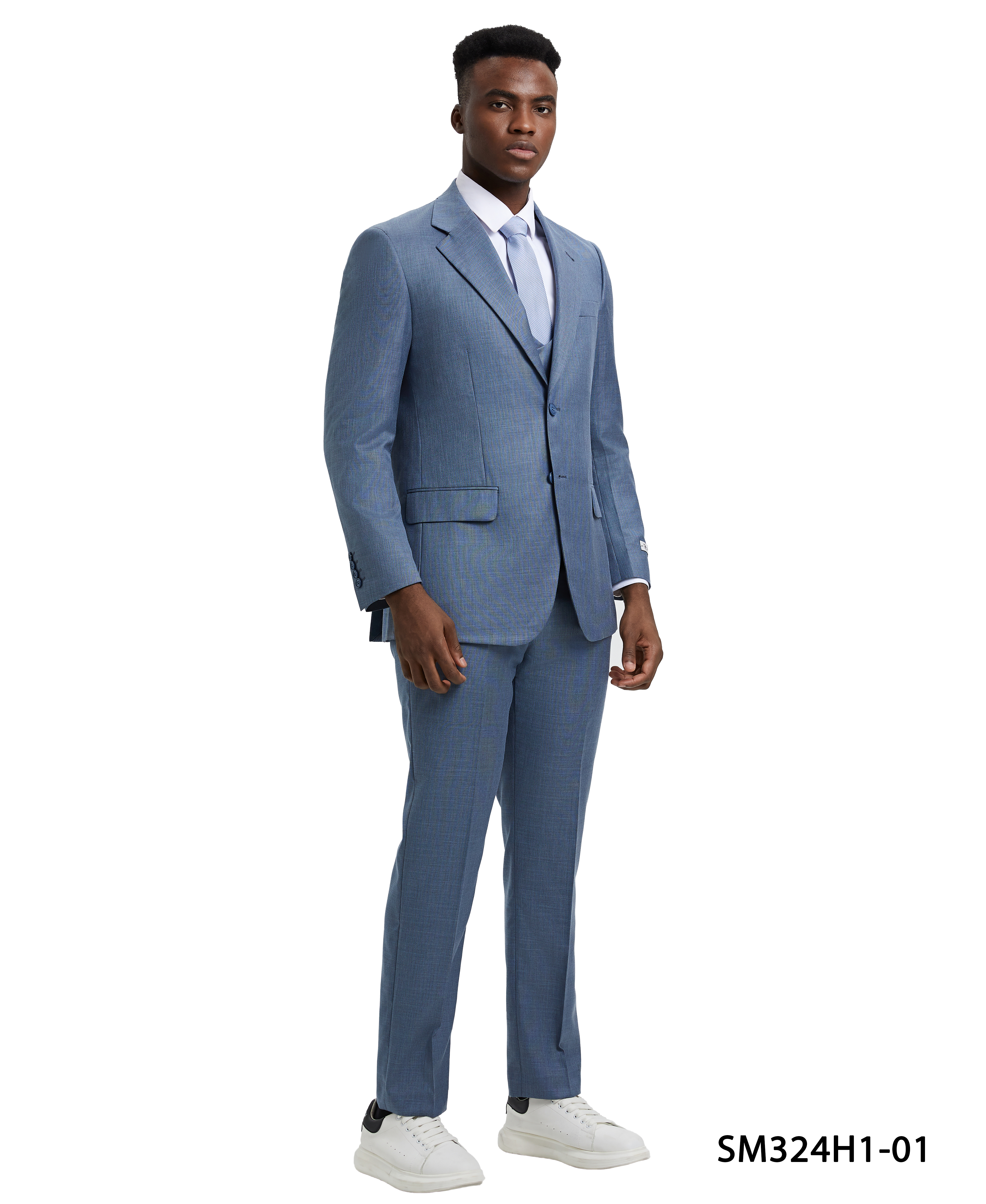 Men’s Stacy Adams Hybrid-Fit Textured Suit with Double-Breasted Vest – Frost Blue | D&K Menswear