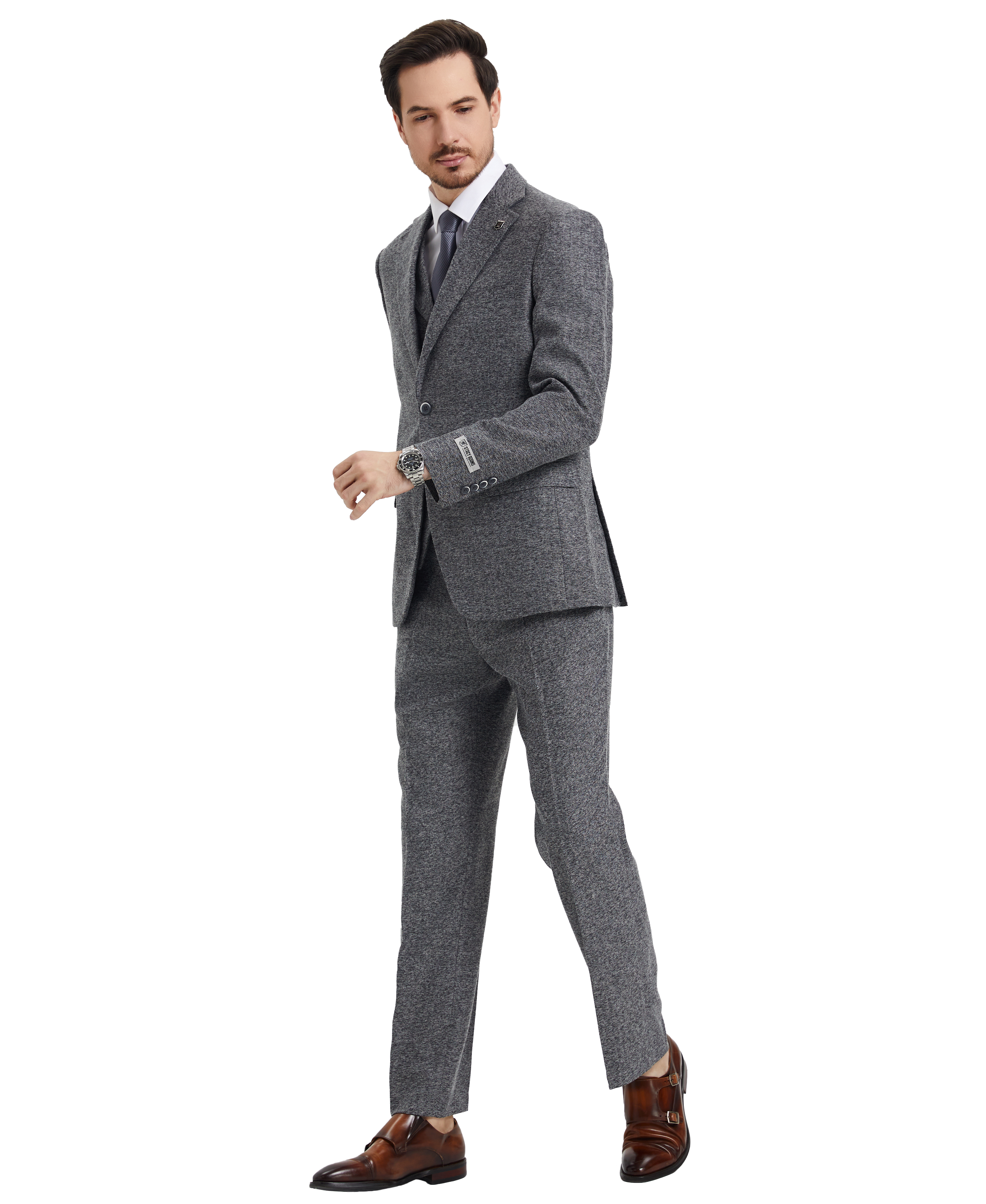 Men’s Stacy Adams Hybrid-Fit Vested Suit – Grey Tweed | D&K Menswear