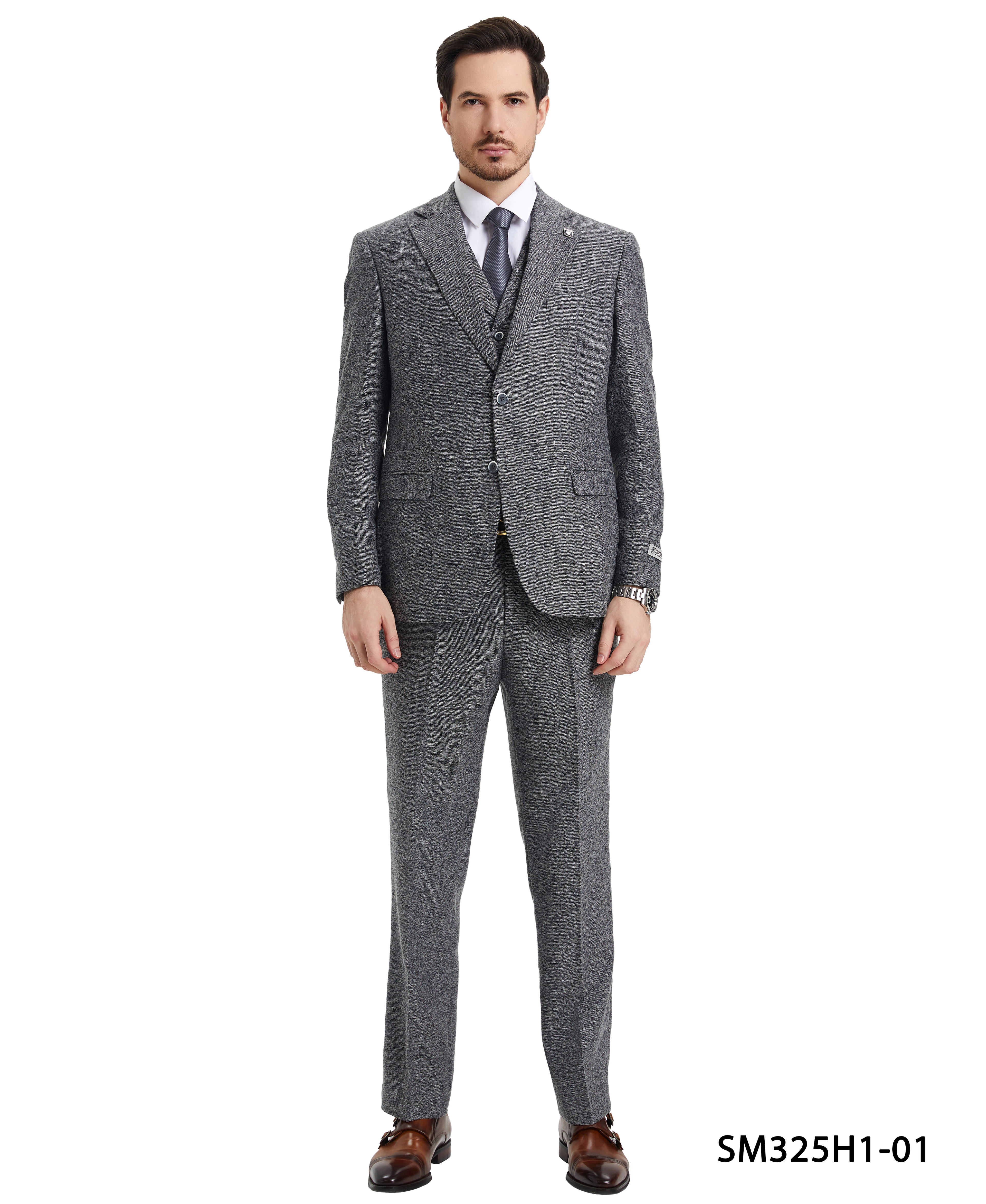 Men’s Stacy Adams Hybrid-Fit Vested Suit – Grey Tweed | D&K Menswear