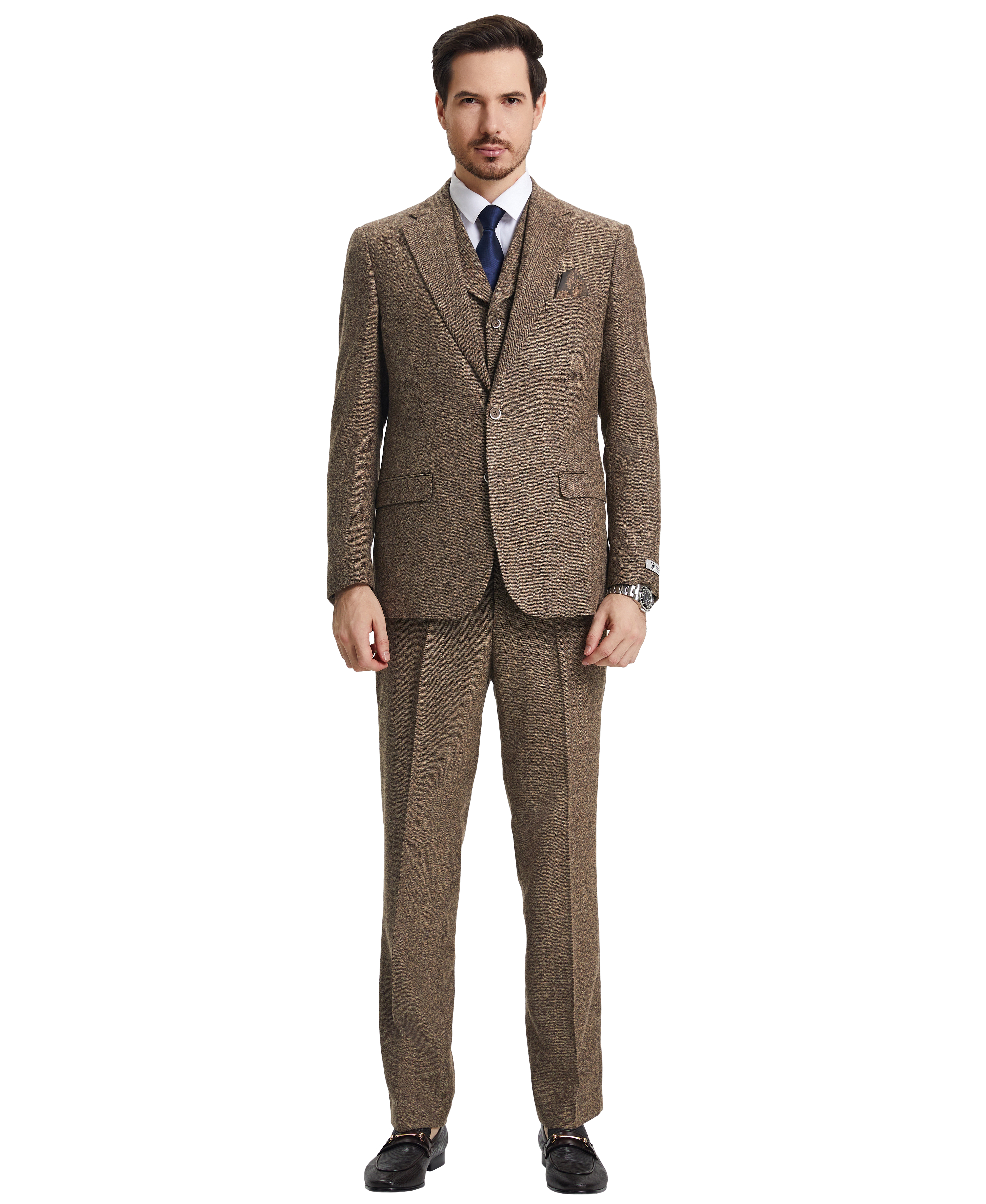 Men’s Stacy Adams Hybrid-Fit Vested Suit – Brown Tweed | D&K Menswear