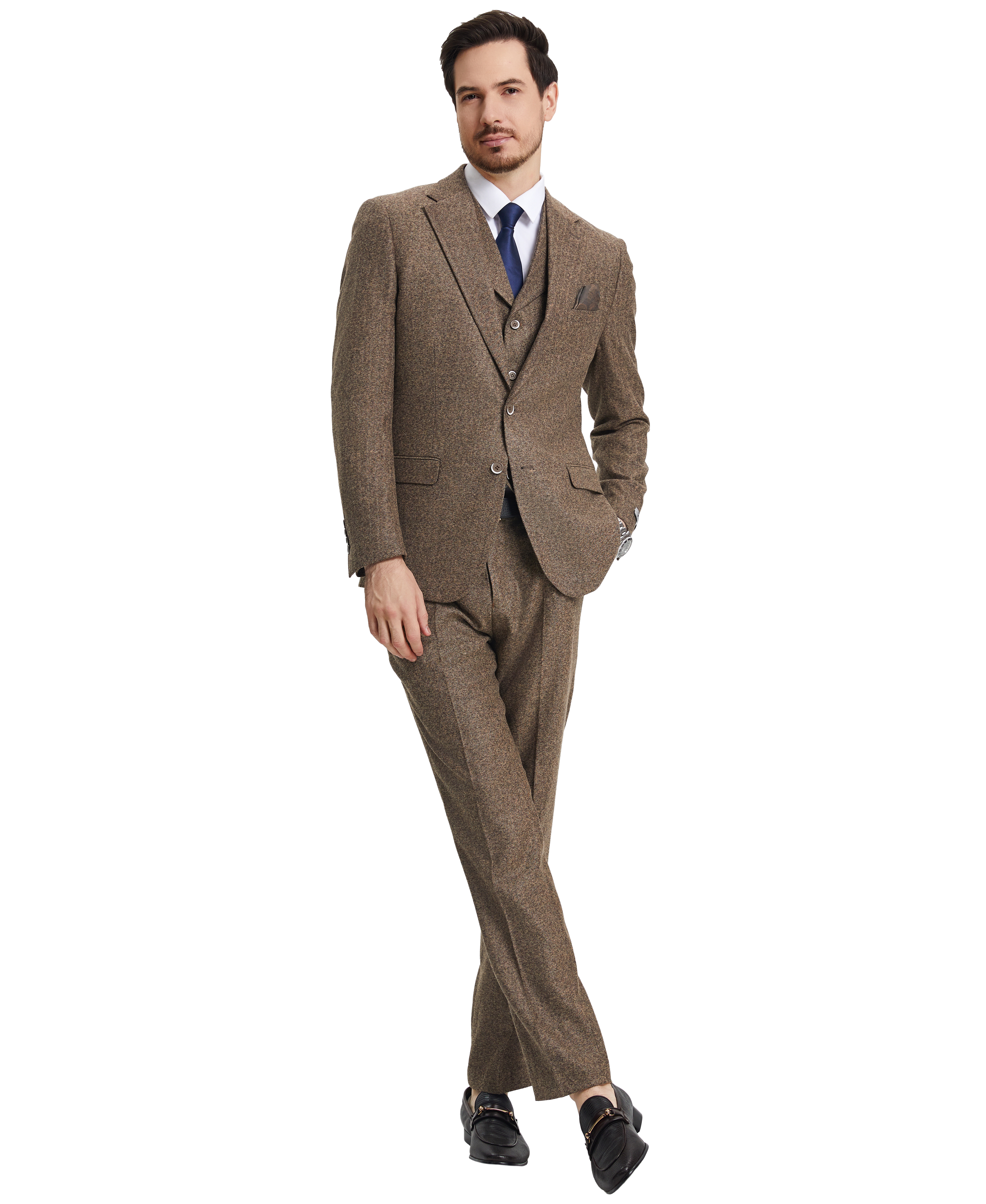 Men’s Stacy Adams Hybrid-Fit Vested Suit – Brown Tweed | D&K Menswear