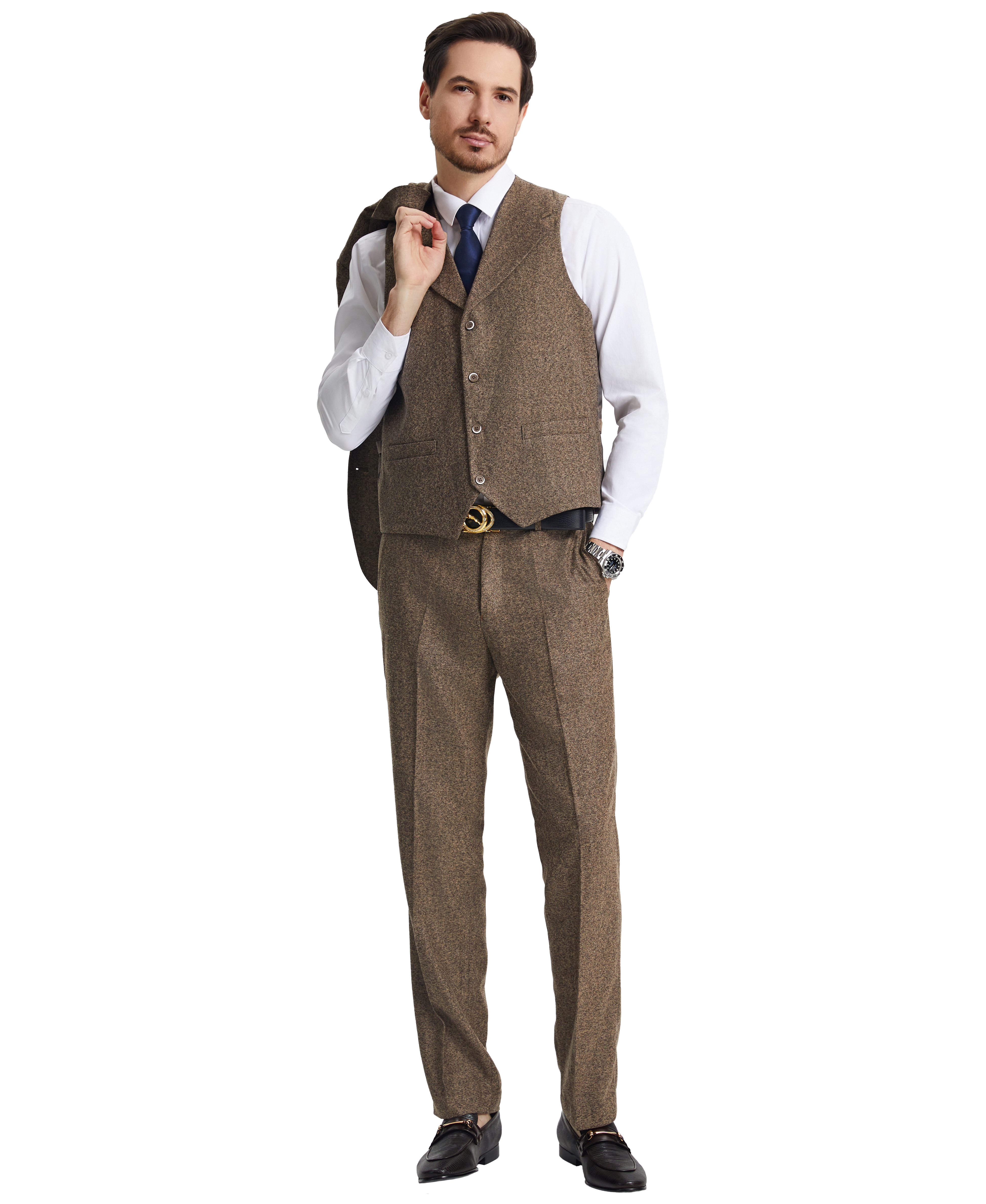 Men’s Stacy Adams Hybrid-Fit Vested Suit – Brown Tweed | D&K Menswear