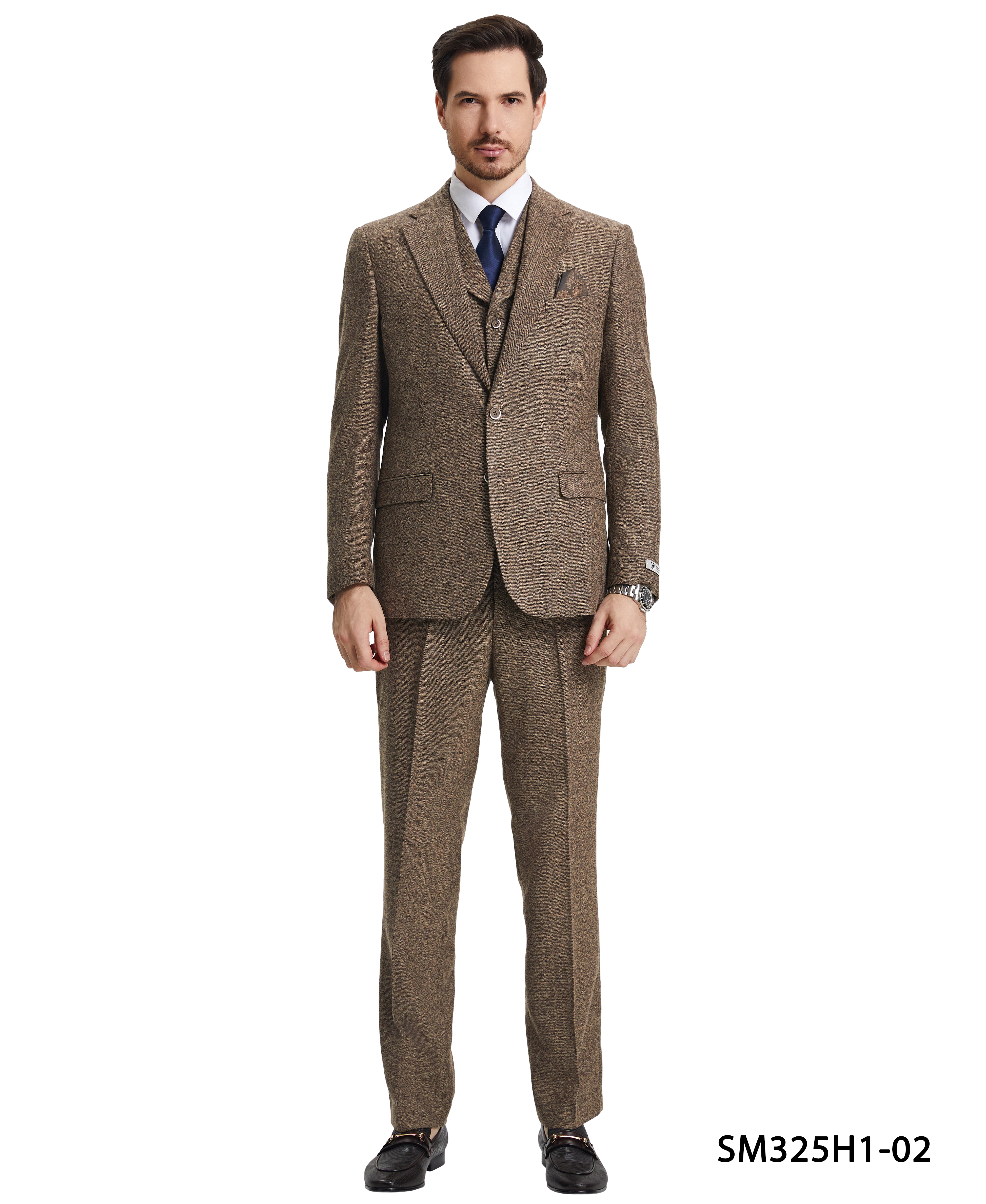 Men’s Stacy Adams Hybrid-Fit Vested Suit – Brown Tweed | D&K Menswear