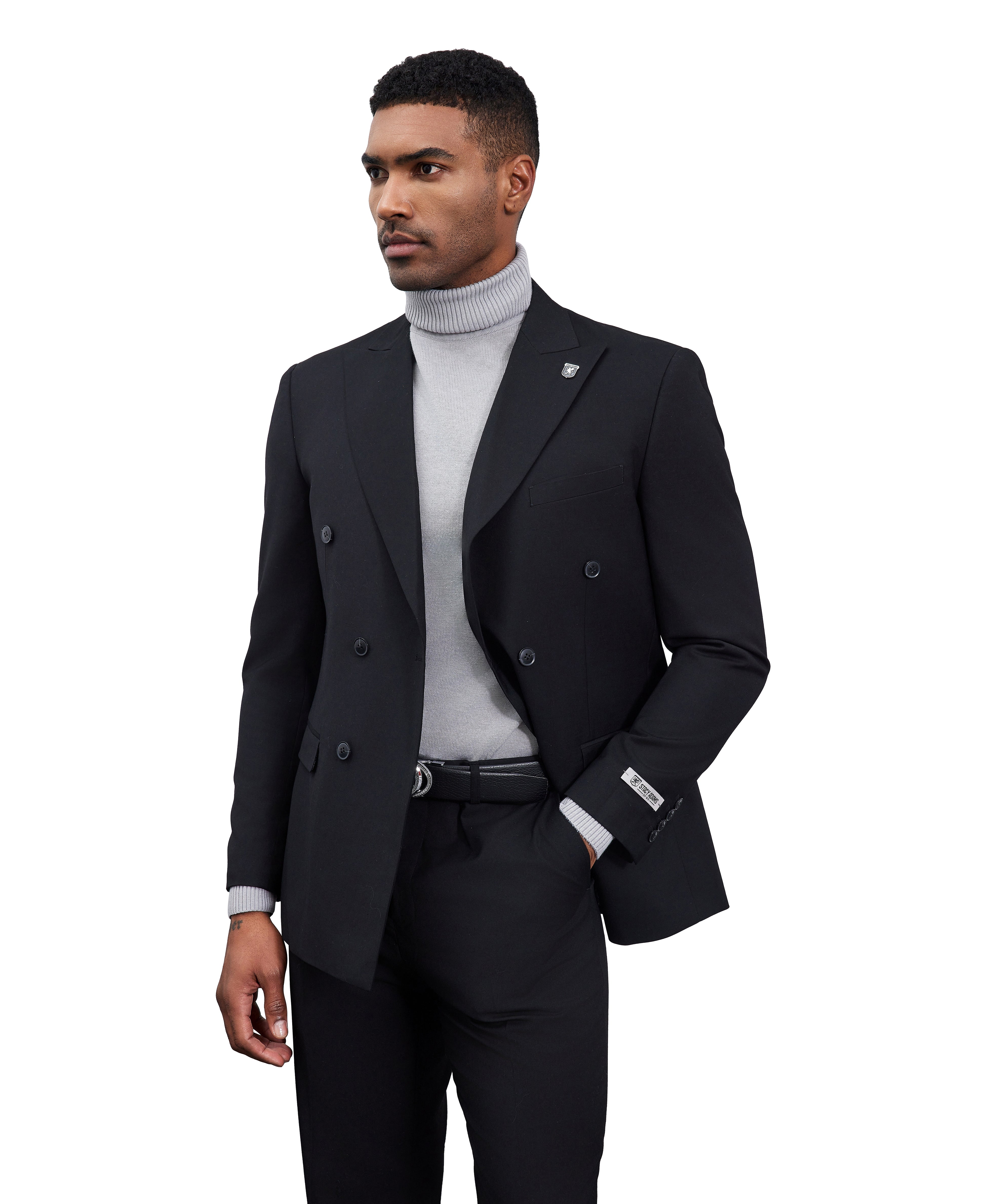 Men’s Stacy Adams Double-Breasted Suit – Black | D&K Menswear