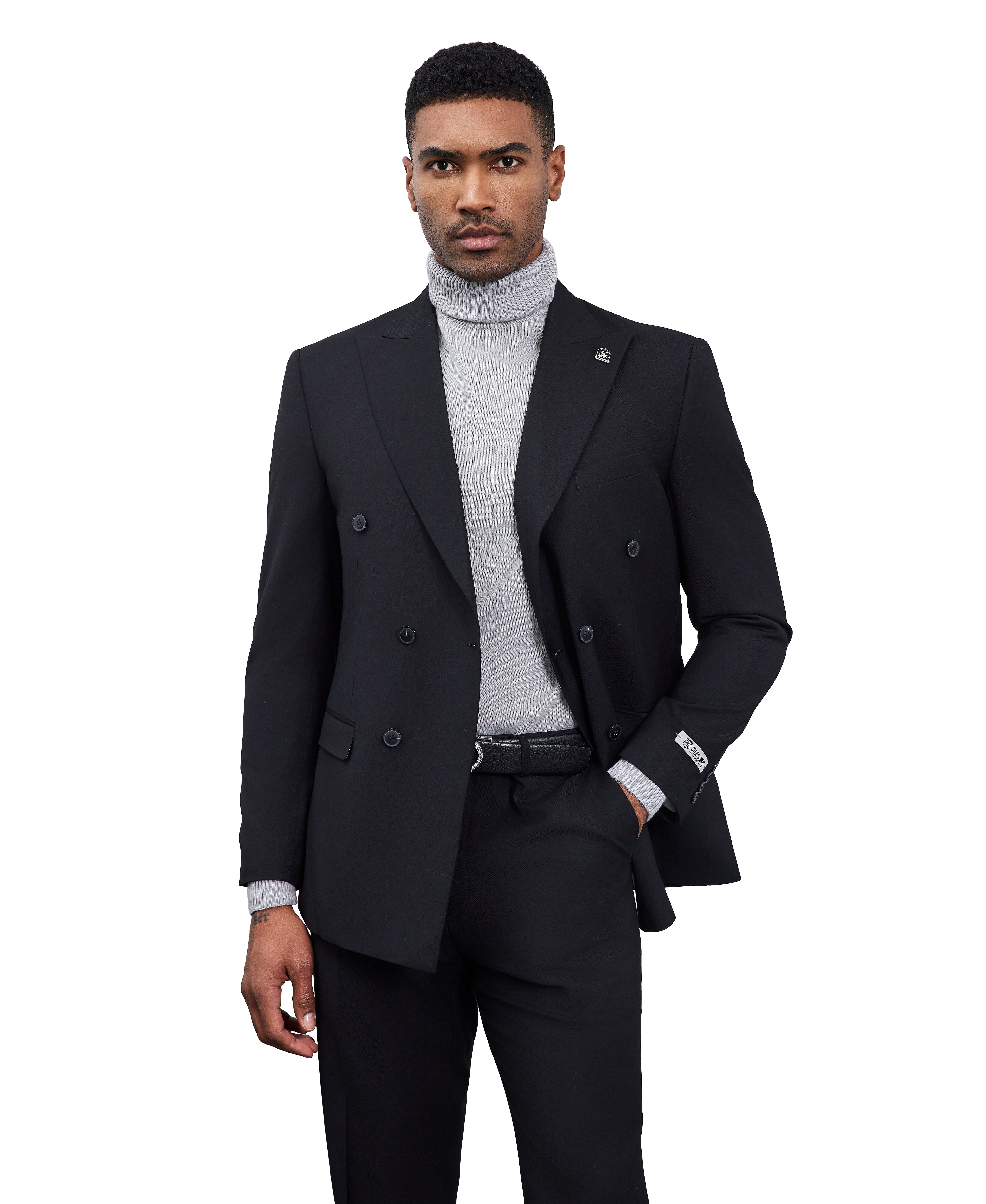 Men’s Stacy Adams Double-Breasted Suit – Black | D&K Menswear