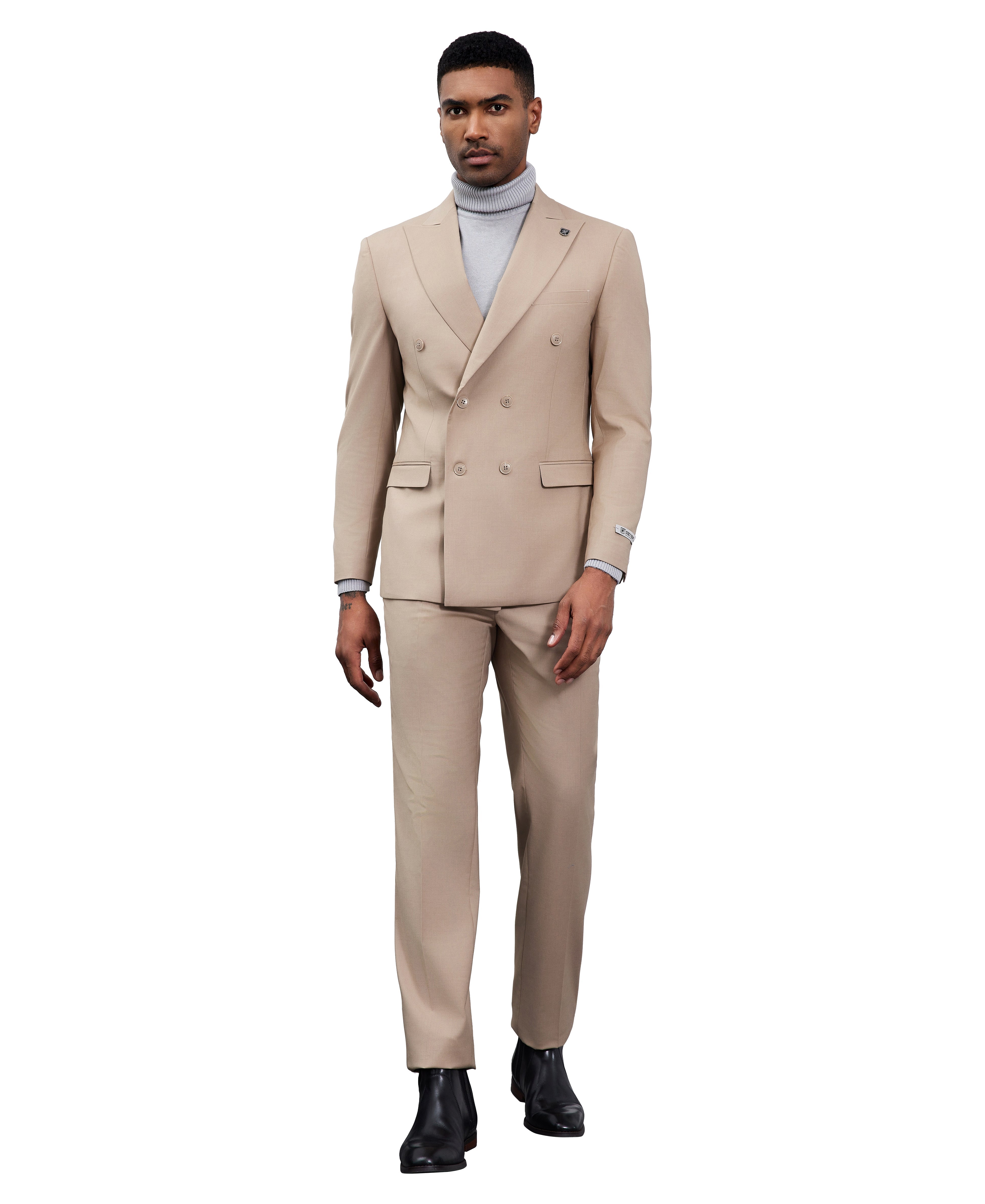 Men’s Stacy Adams Double-Breasted Suit – Tan | D&K Menswear