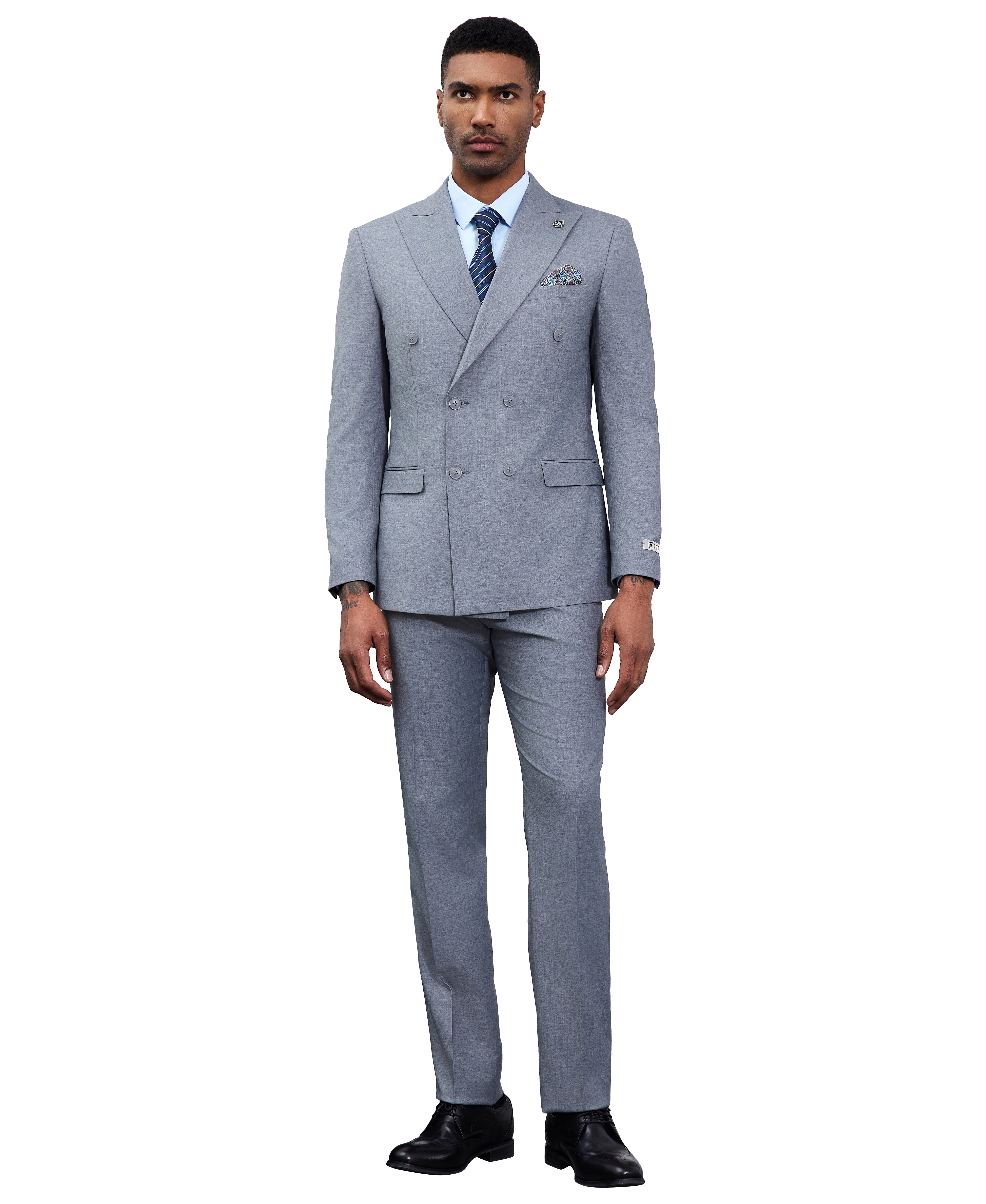 Men’s Stacy Adams Double-Breasted Suit – Medium Grey | D&K Menswear