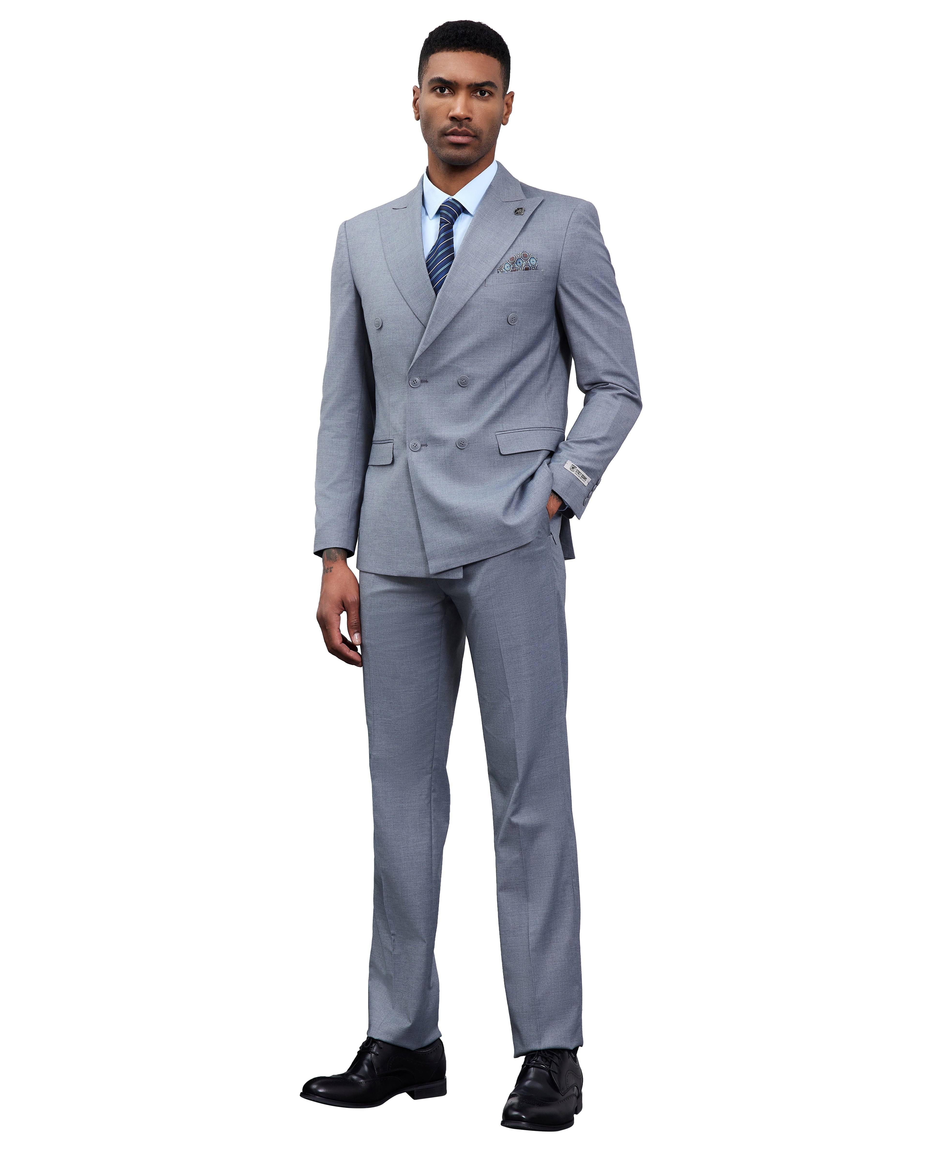 Men’s Stacy Adams Double-Breasted Suit – Medium Grey | D&K Menswear