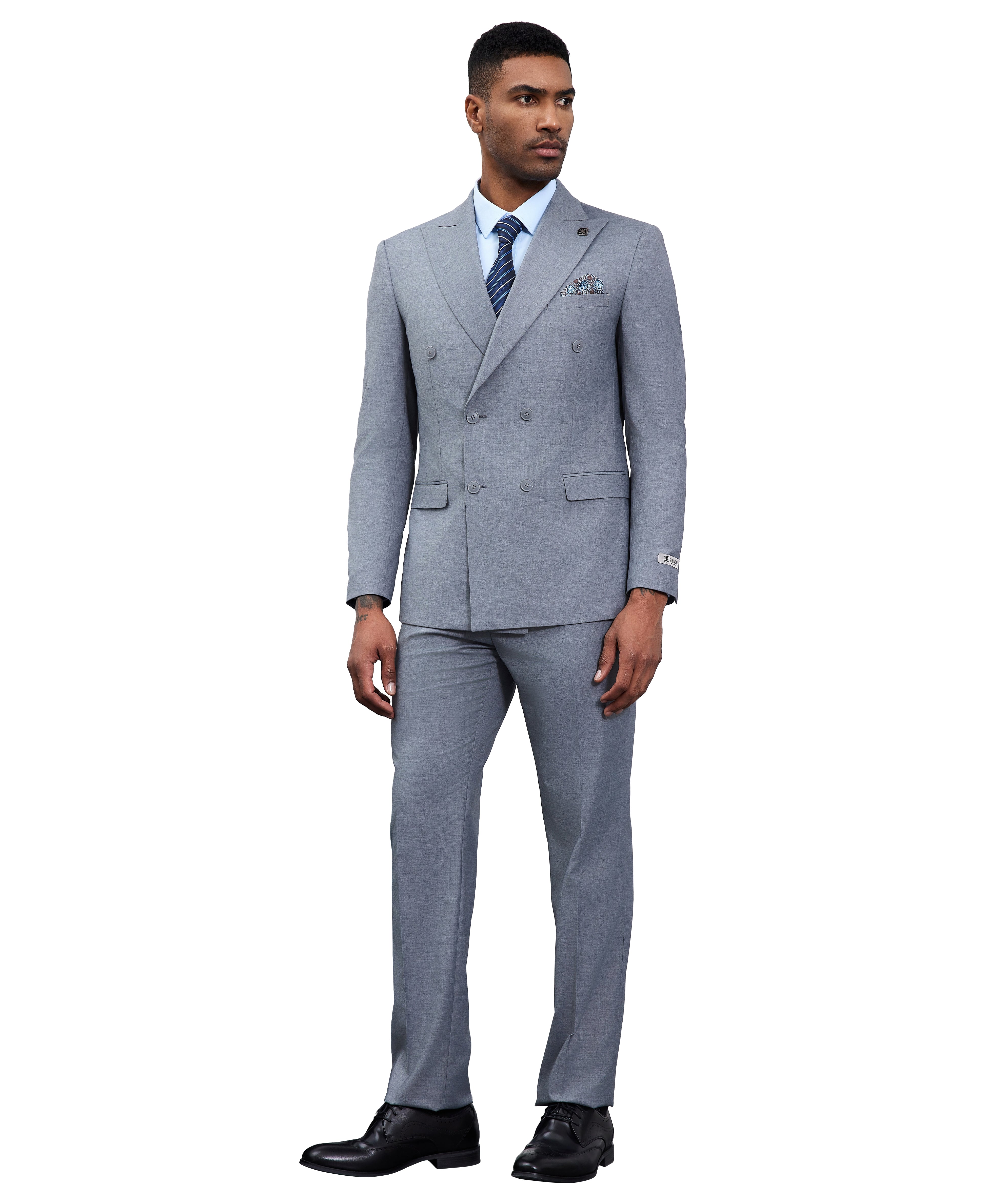 Men’s Stacy Adams Double-Breasted Suit – Medium Grey | D&K Menswear
