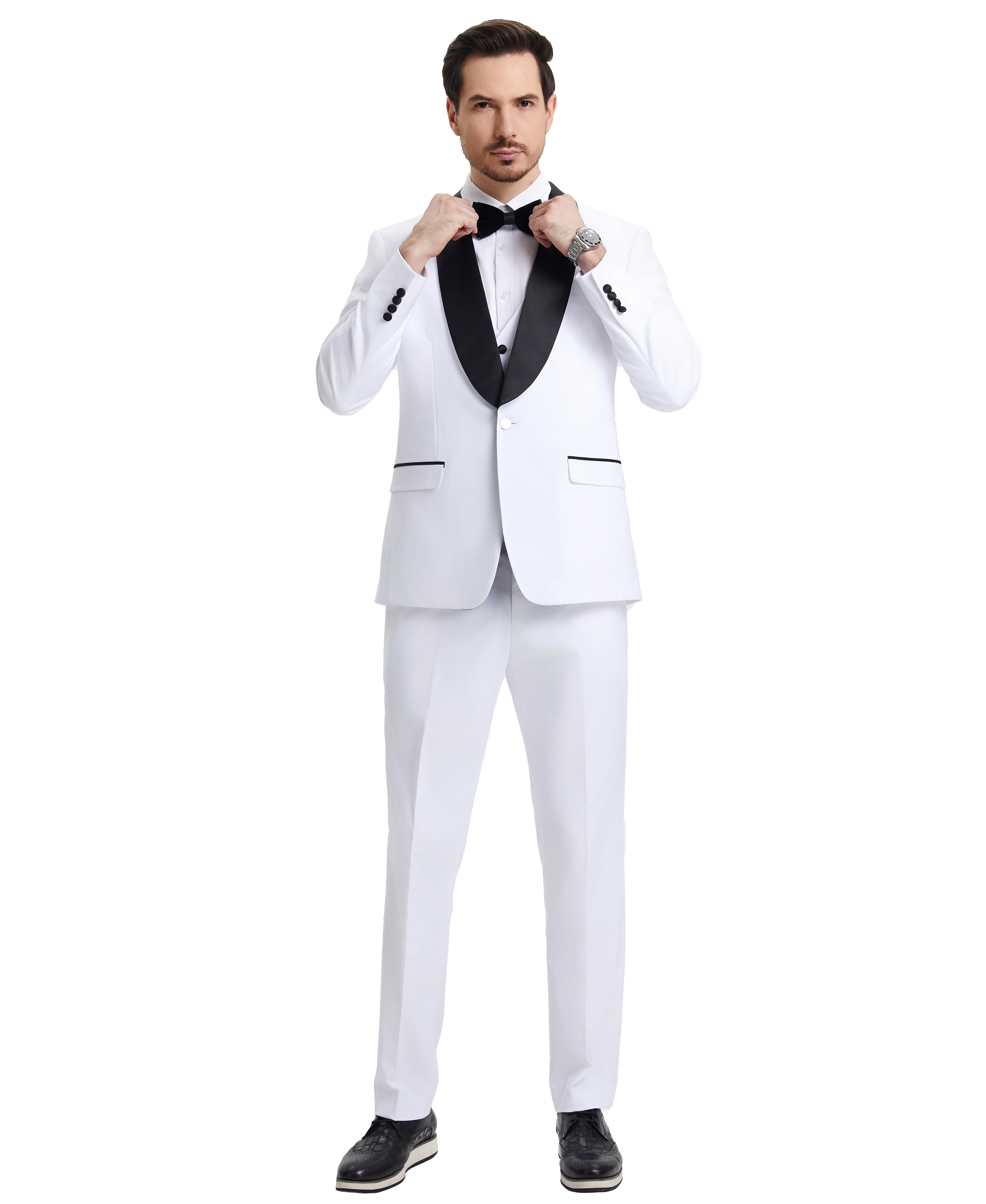 Men’s Stacy Adams Hybrid-Fit 3-Piece Vested Tuxedo – Snow White | D&K Menswear