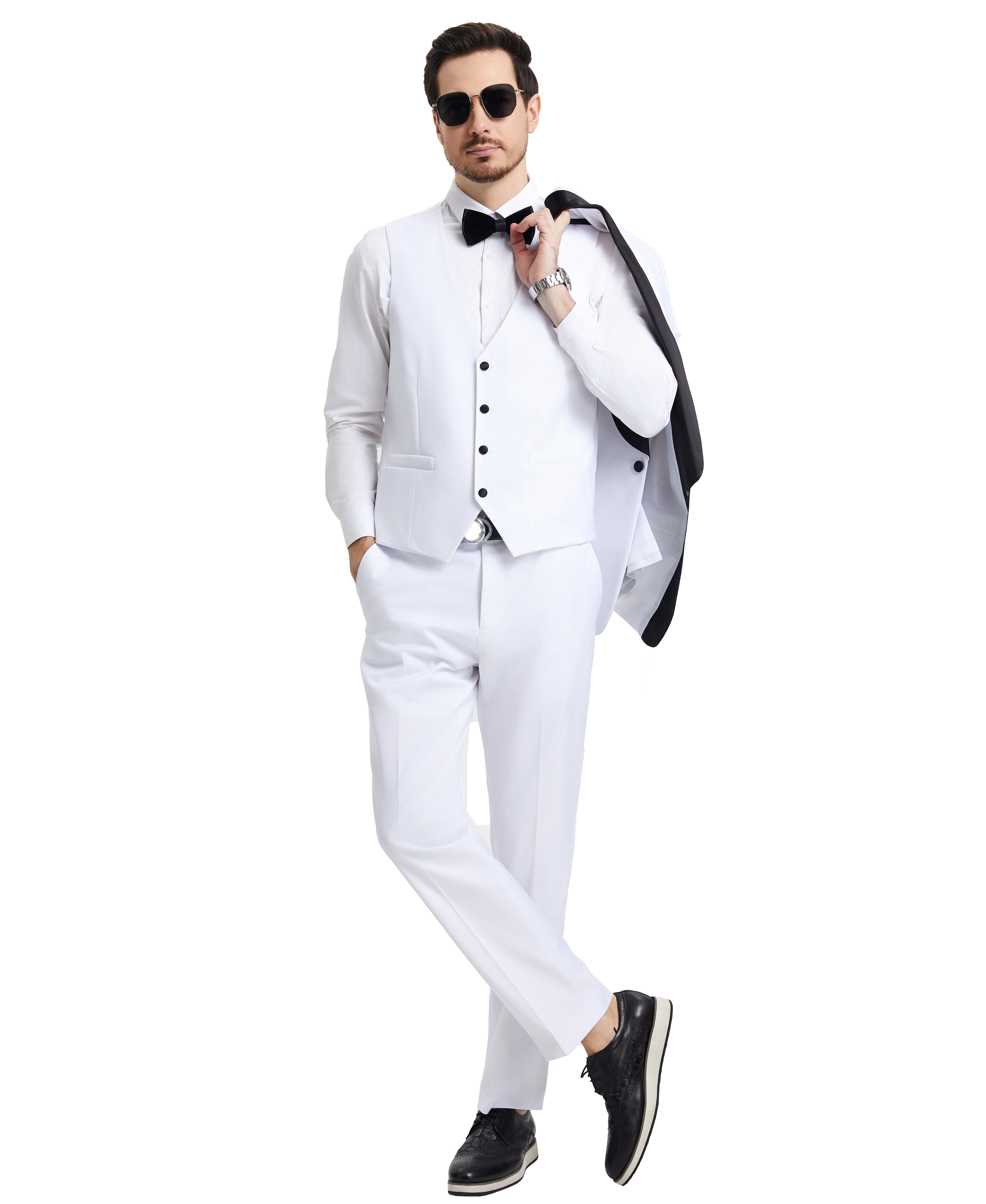 Men’s Stacy Adams Hybrid-Fit 3-Piece Vested Tuxedo – Snow White | D&K Menswear