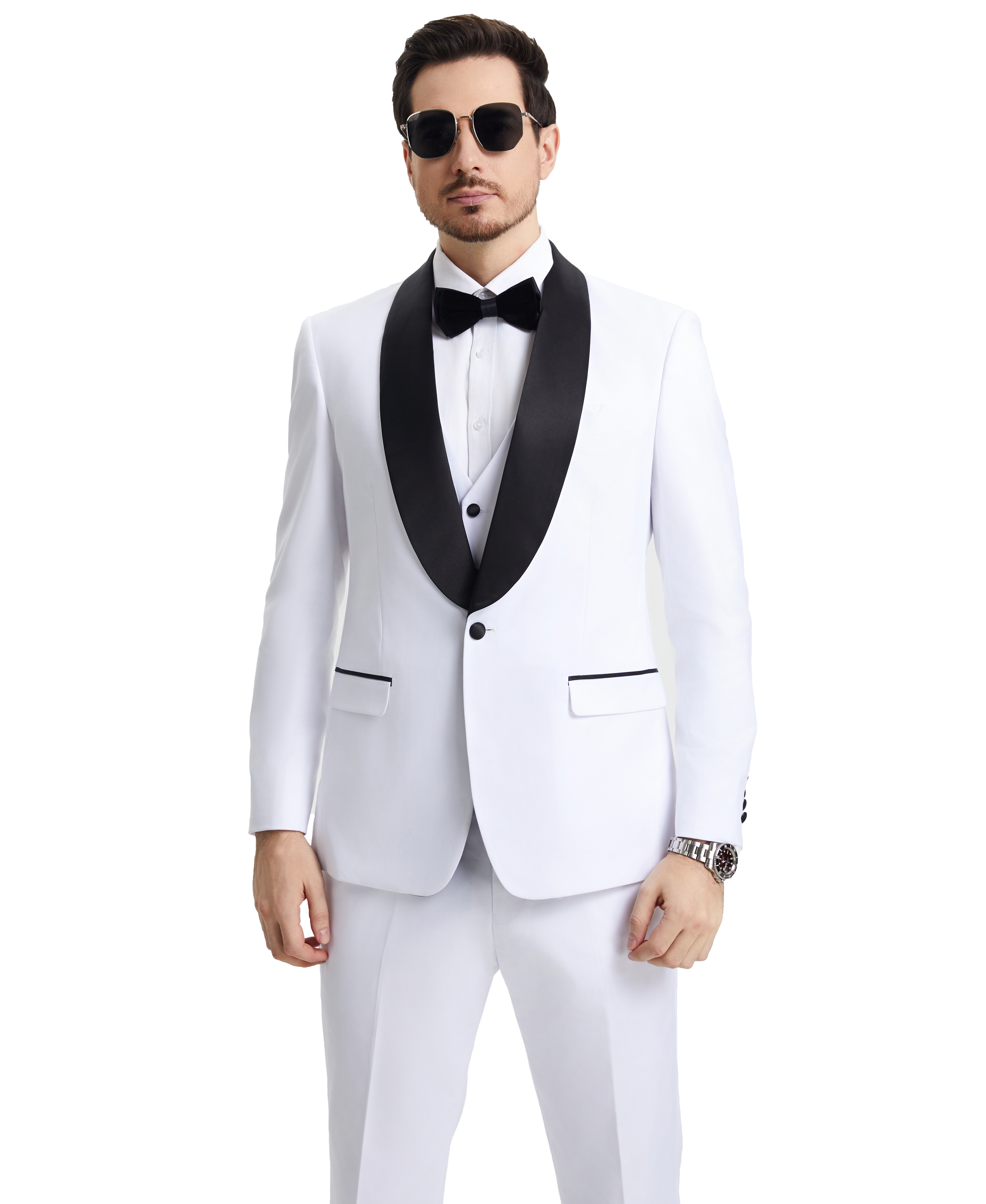 Men’s Stacy Adams Hybrid-Fit 3-Piece Vested Tuxedo – Snow White | D&K Menswear