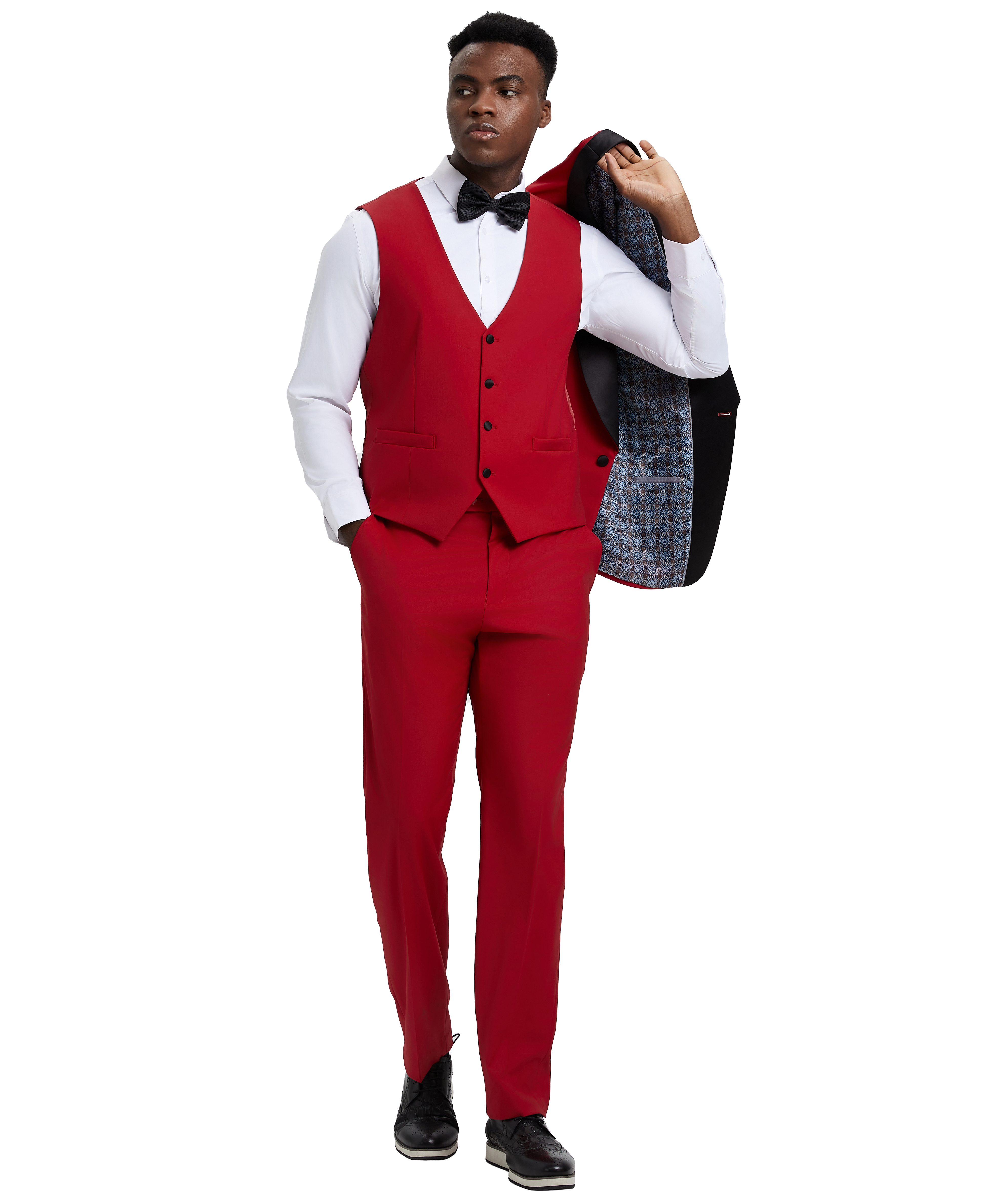 Men’s Stacy Adams Hybrid-Fit 3-Piece Vested Tuxedo – Red | D&K Menswear