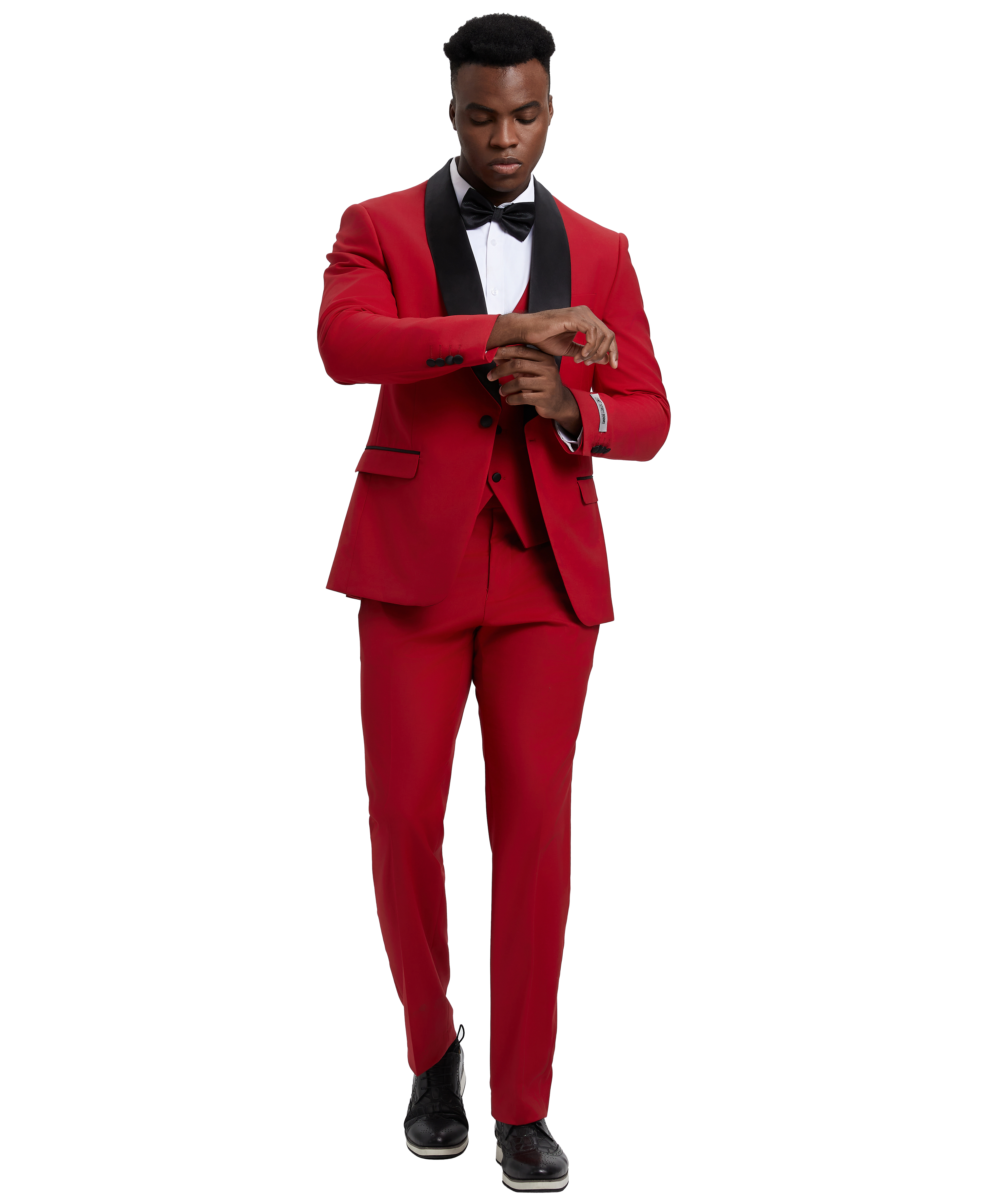 Men’s Stacy Adams Hybrid-Fit 3-Piece Vested Tuxedo – Red | D&K Menswear