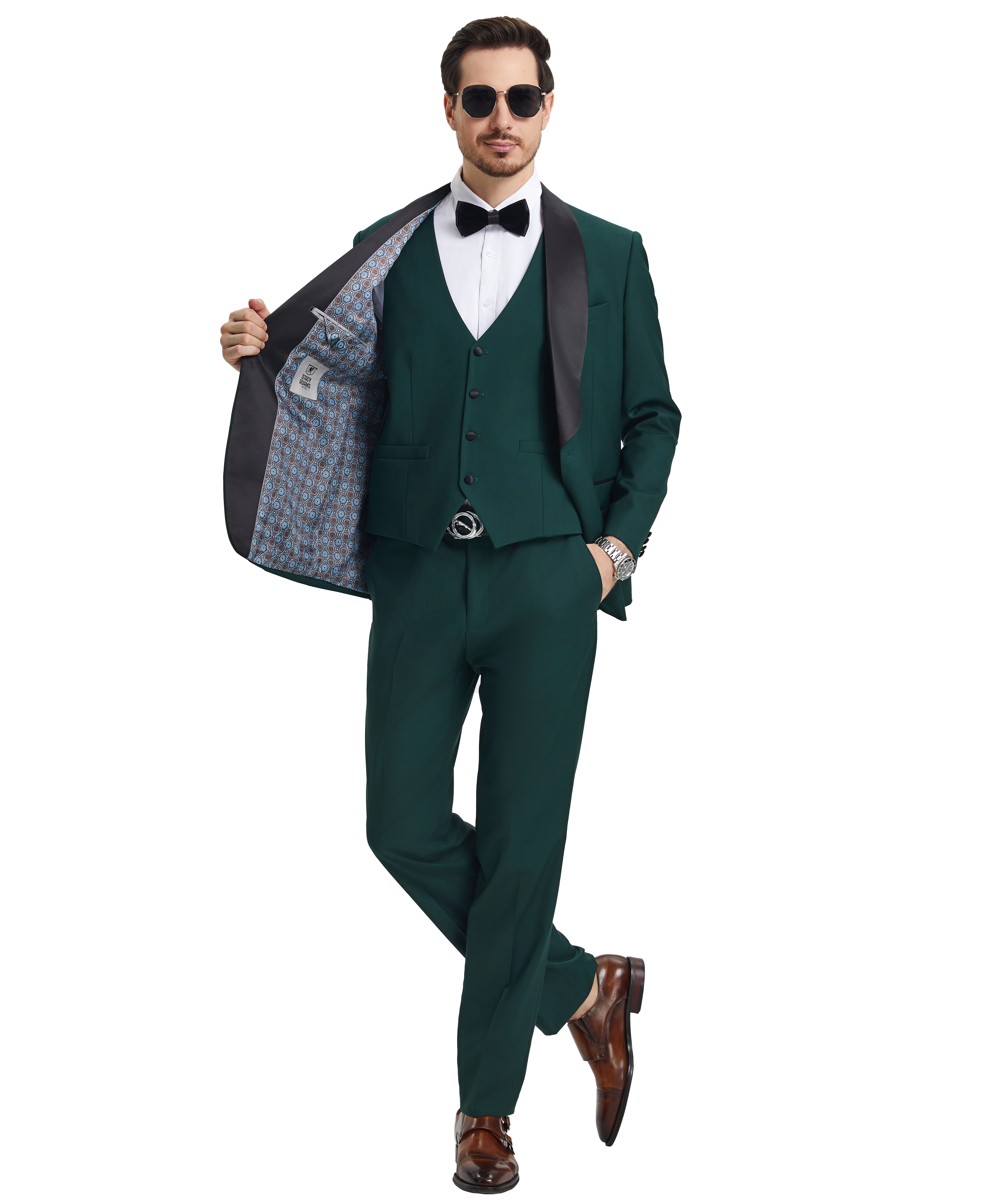 Men’s Stacy Adams Hybrid-Fit 3-Piece Vested Tuxedo – Green | D&K Menswear