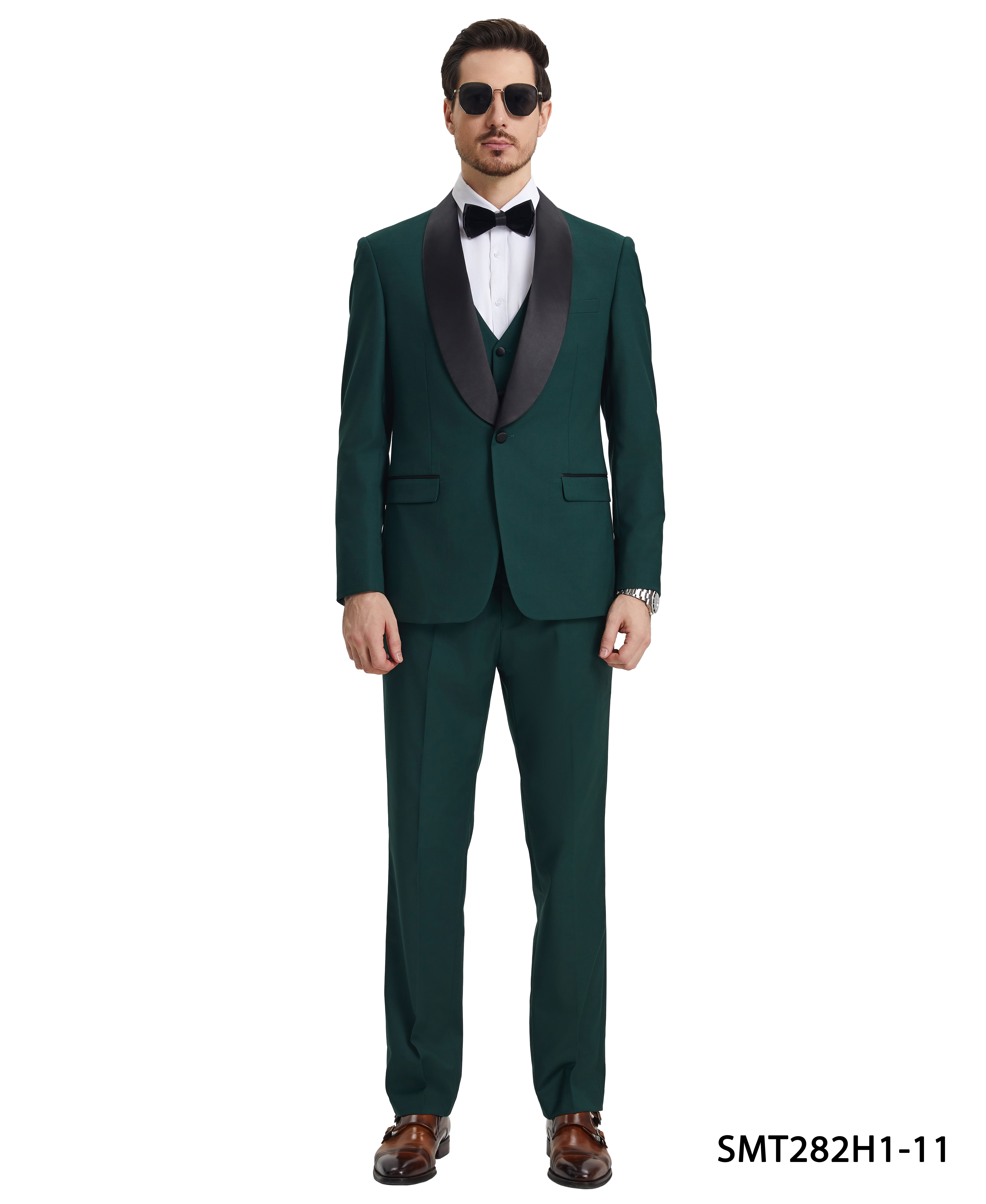 Men’s Stacy Adams Hybrid-Fit 3-Piece Vested Tuxedo – Green | D&K Menswear