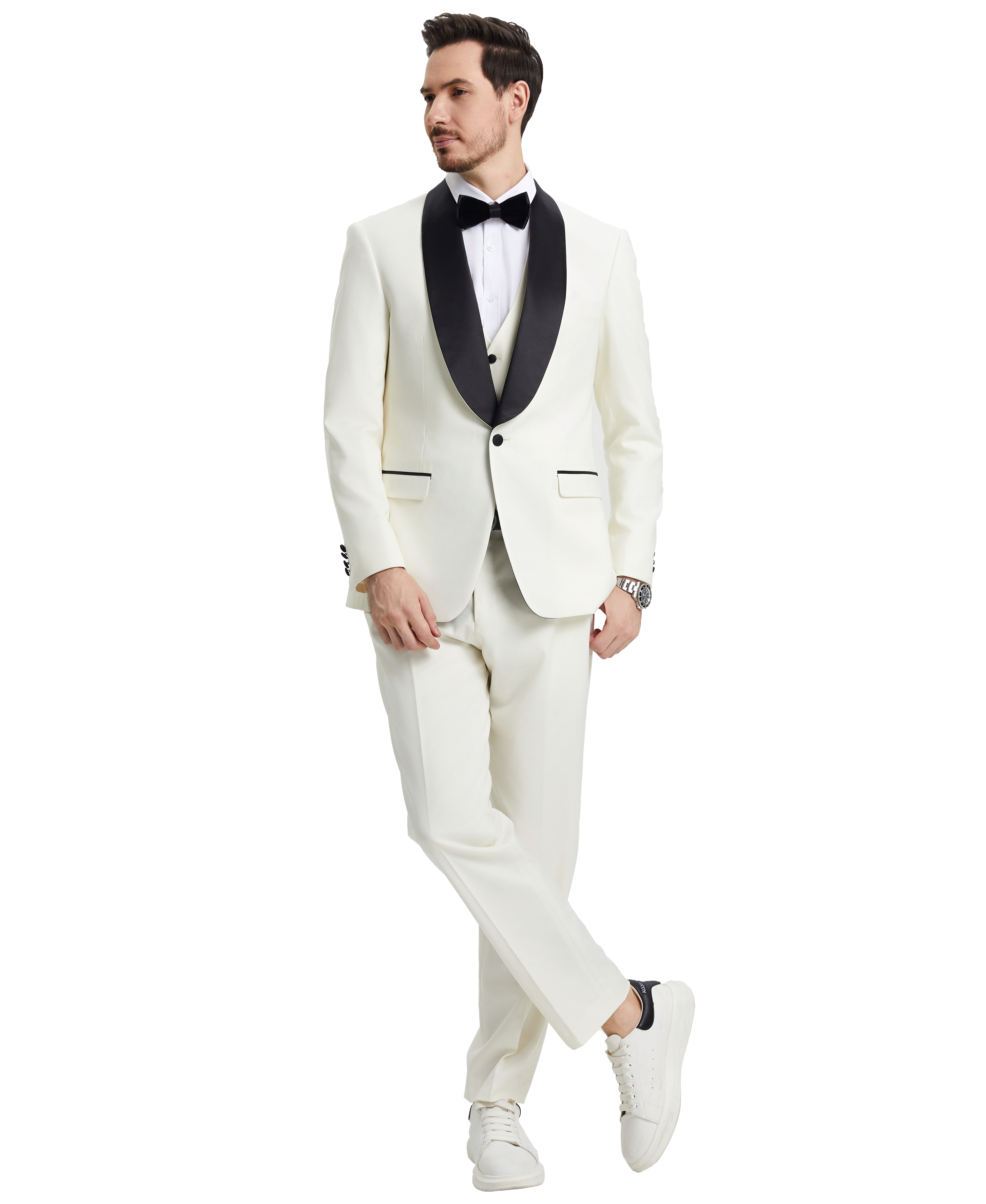 Men’s Stacy Adams Hybrid-Fit 3-Piece Vested Tuxedo – Ivory | D&K Menswear