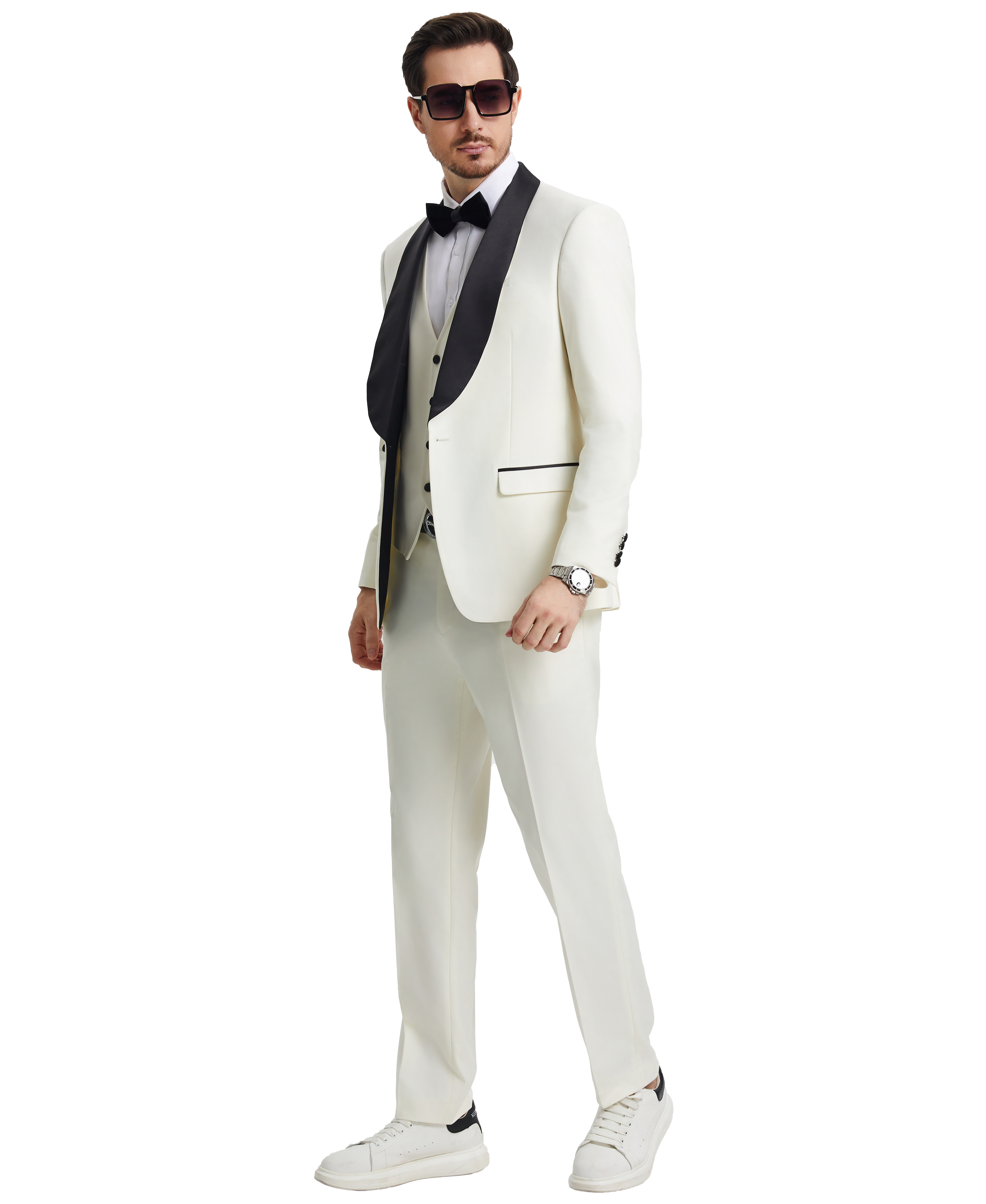 Men’s Stacy Adams Hybrid-Fit 3-Piece Vested Tuxedo – Ivory | D&K Menswear