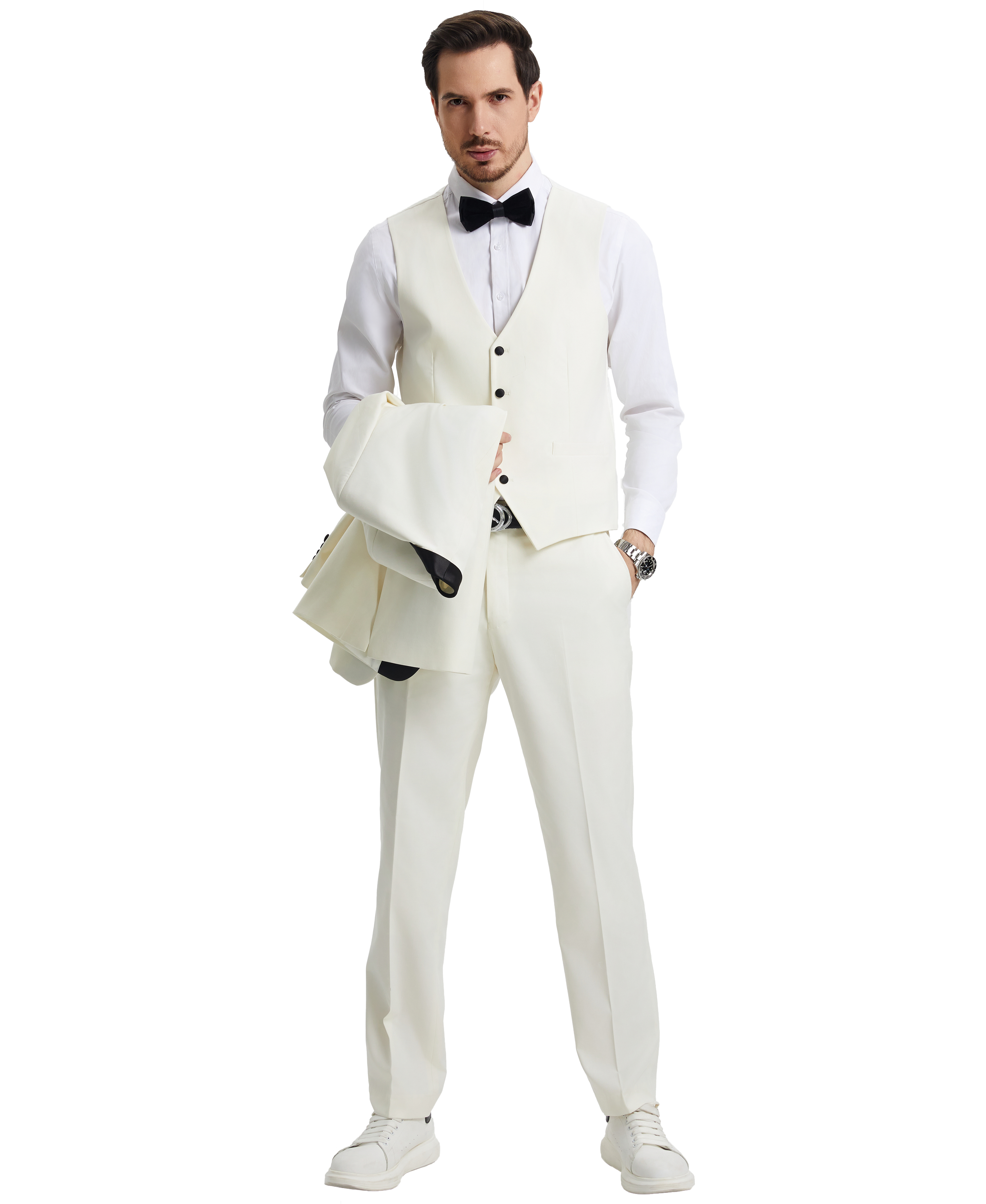 Men’s Stacy Adams Hybrid-Fit 3-Piece Vested Tuxedo – Ivory | D&K Menswear