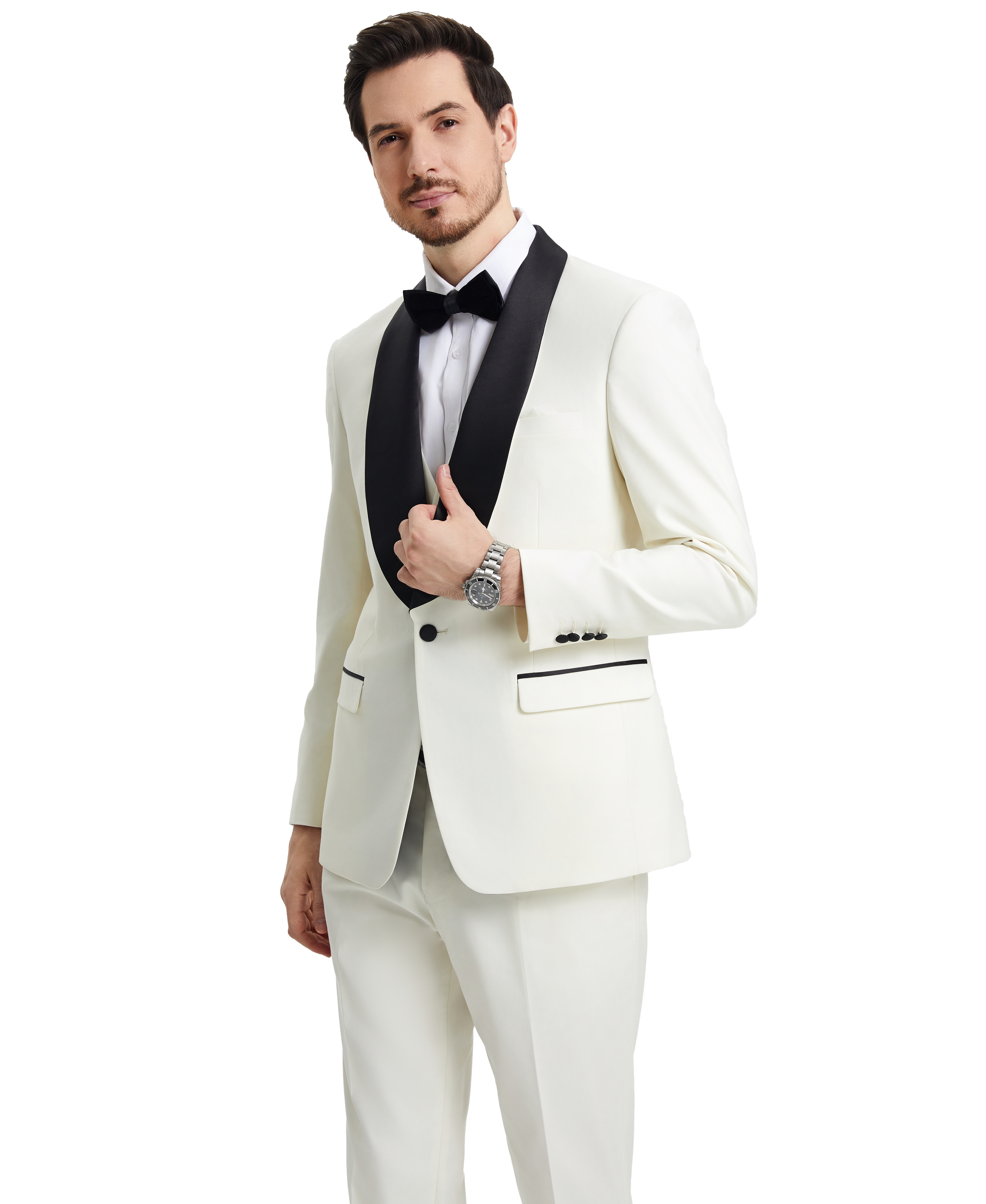 Men’s Stacy Adams Hybrid-Fit 3-Piece Vested Tuxedo – Ivory | D&K Menswear