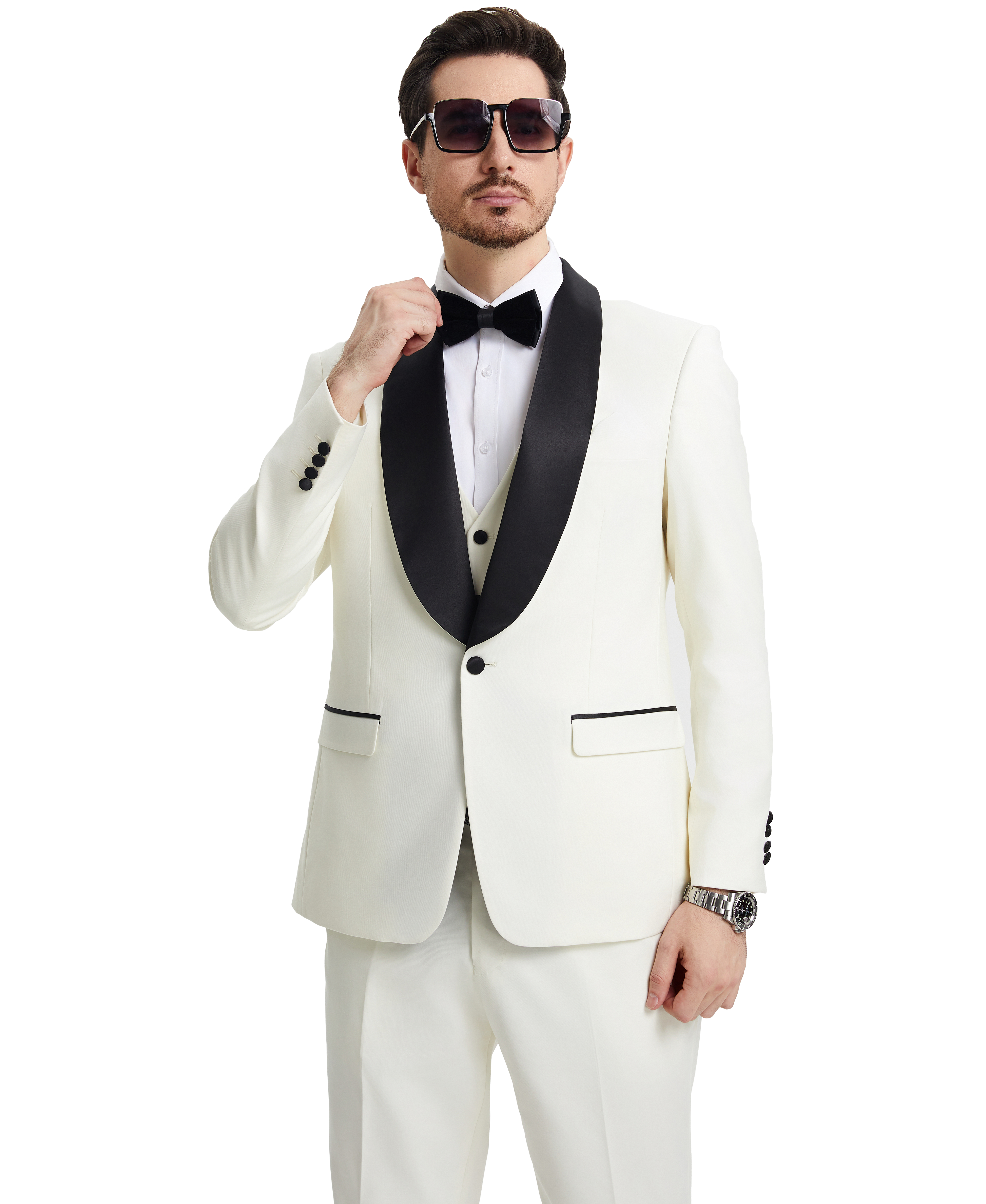 Men’s Stacy Adams Hybrid-Fit 3-Piece Vested Tuxedo – Ivory | D&K Menswear