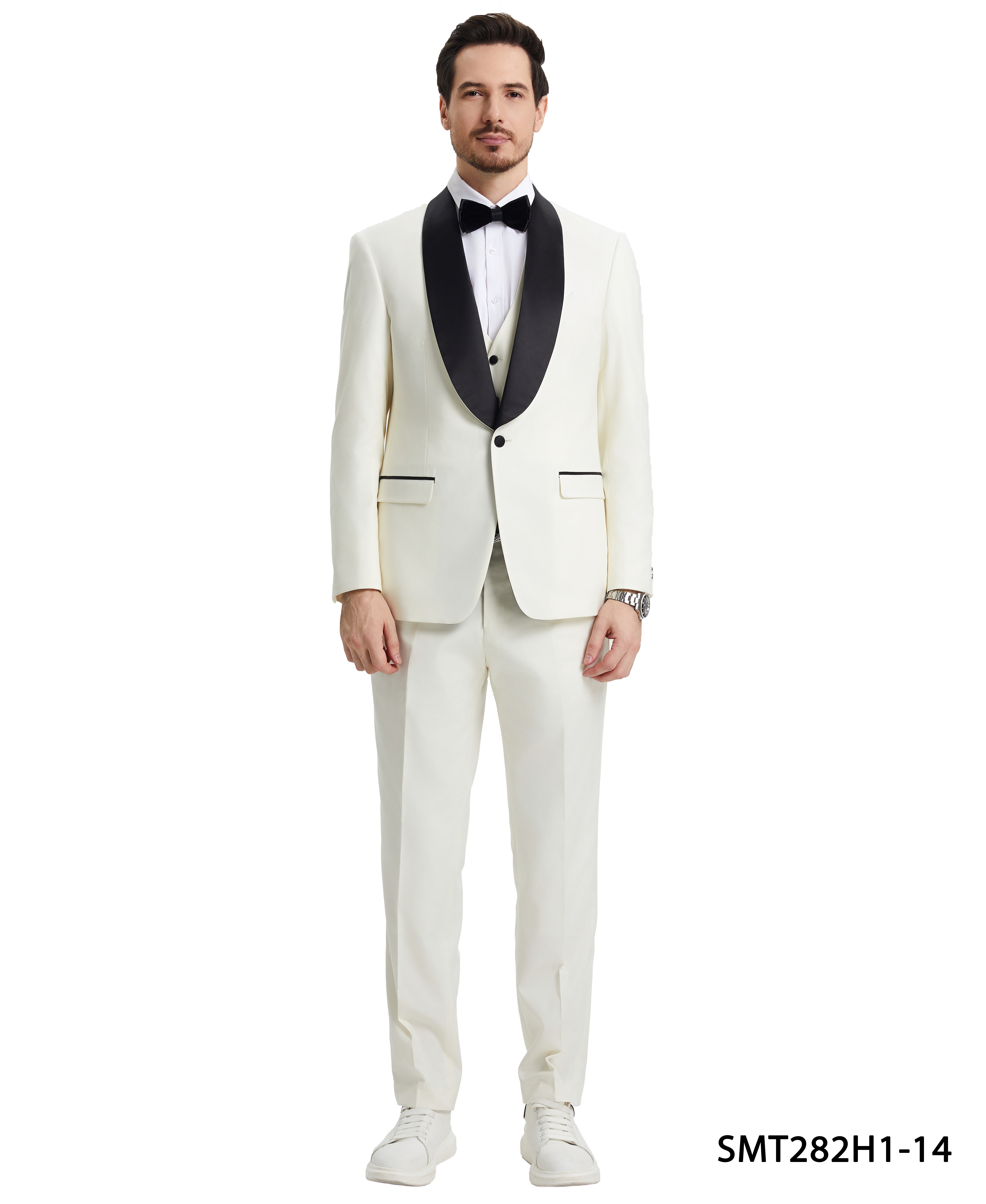 Men’s Stacy Adams Hybrid-Fit 3-Piece Vested Tuxedo – Ivory | D&K Menswear