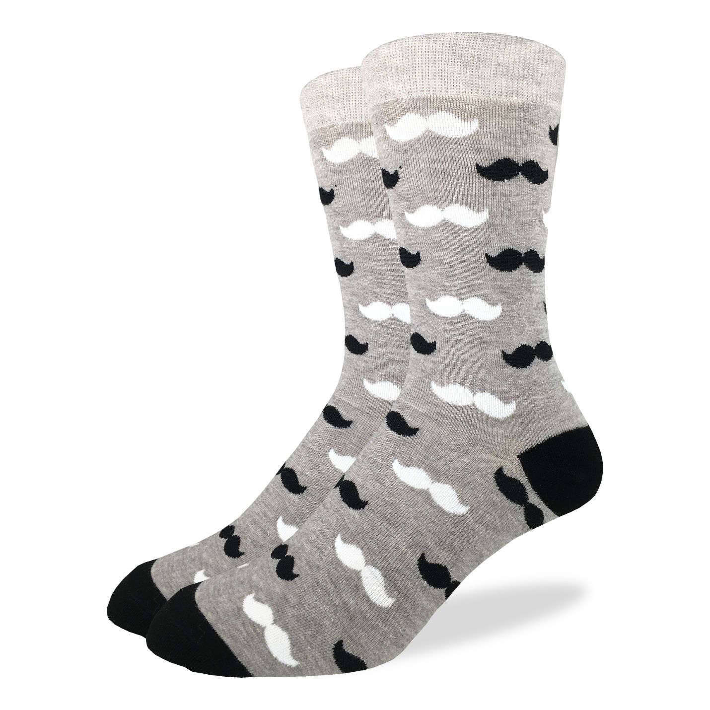 Men's Big & Tall Black & Grey Mustache Socks