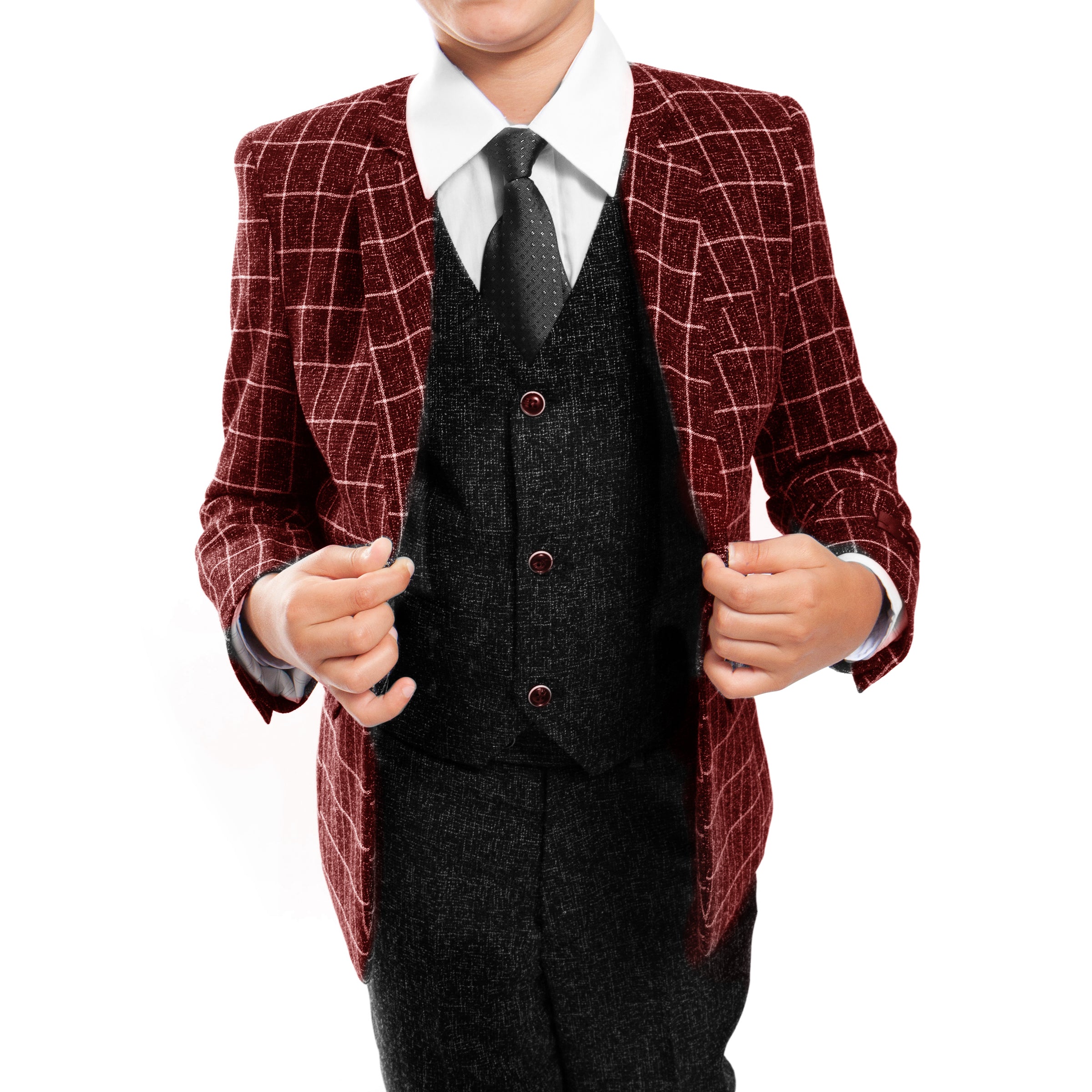 Tazio Red / Black Windowpane Formal Suits For Boys