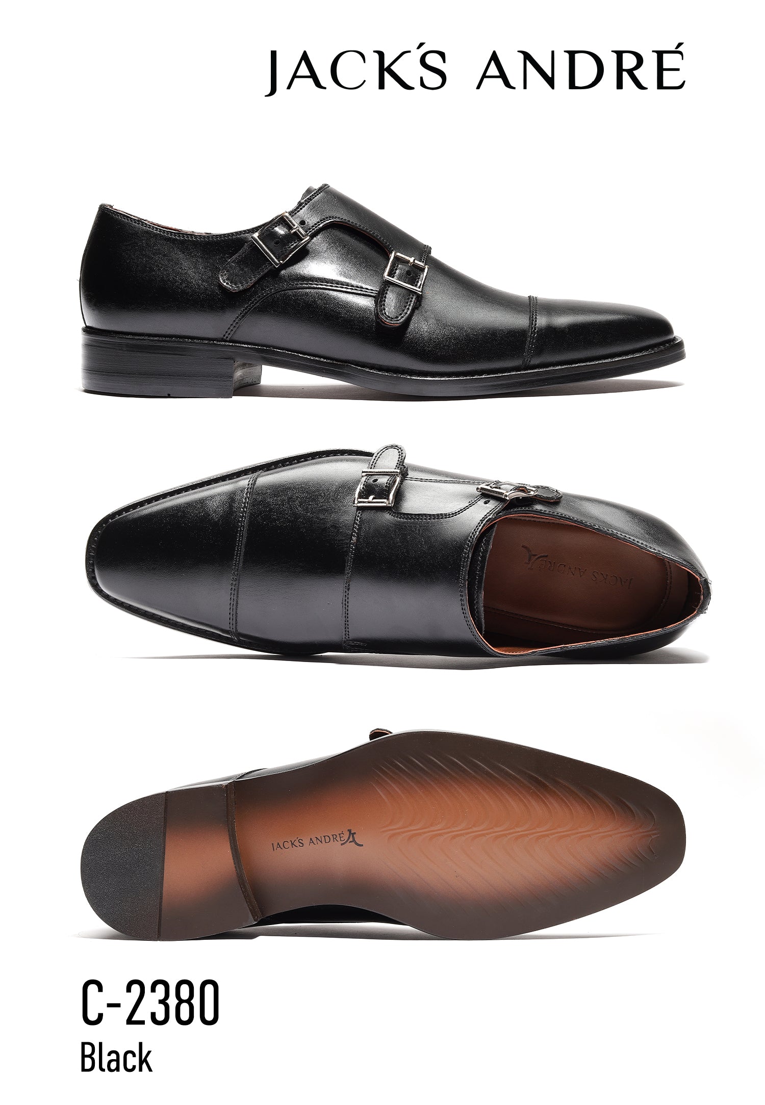 Mens Black Monk Strap Leather shoes