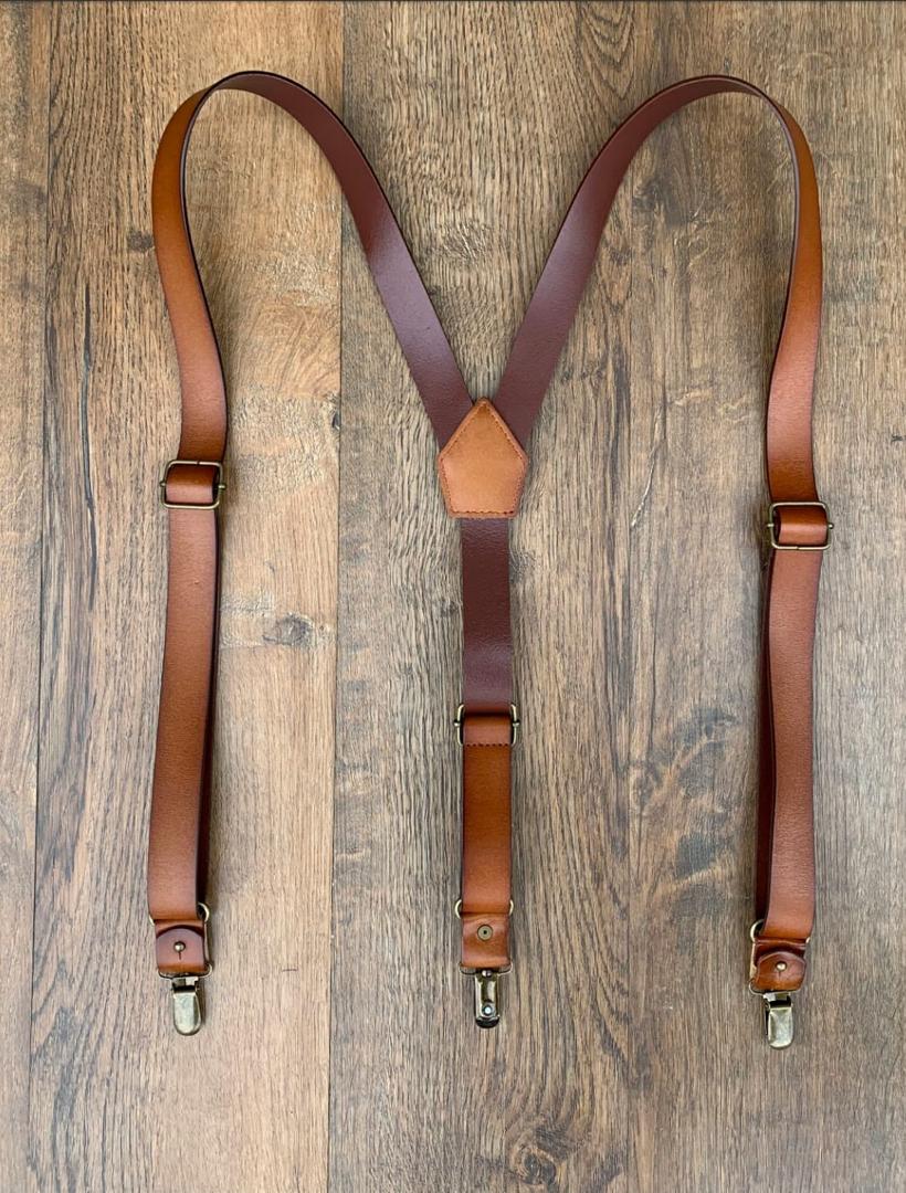 Sterling Sewn Cognac  Leather Suspender