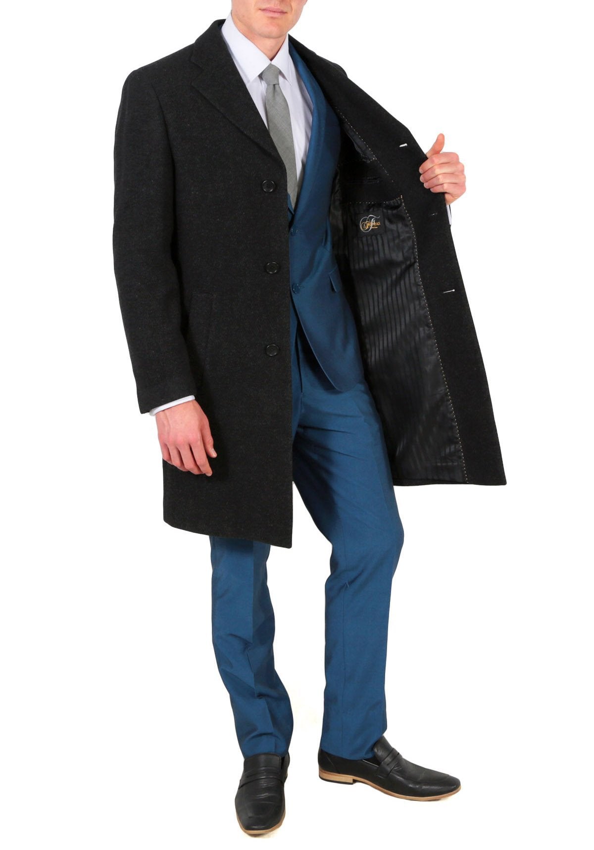 Klein Men's Wool Charcoal Top Coat - Ferrecci USA 