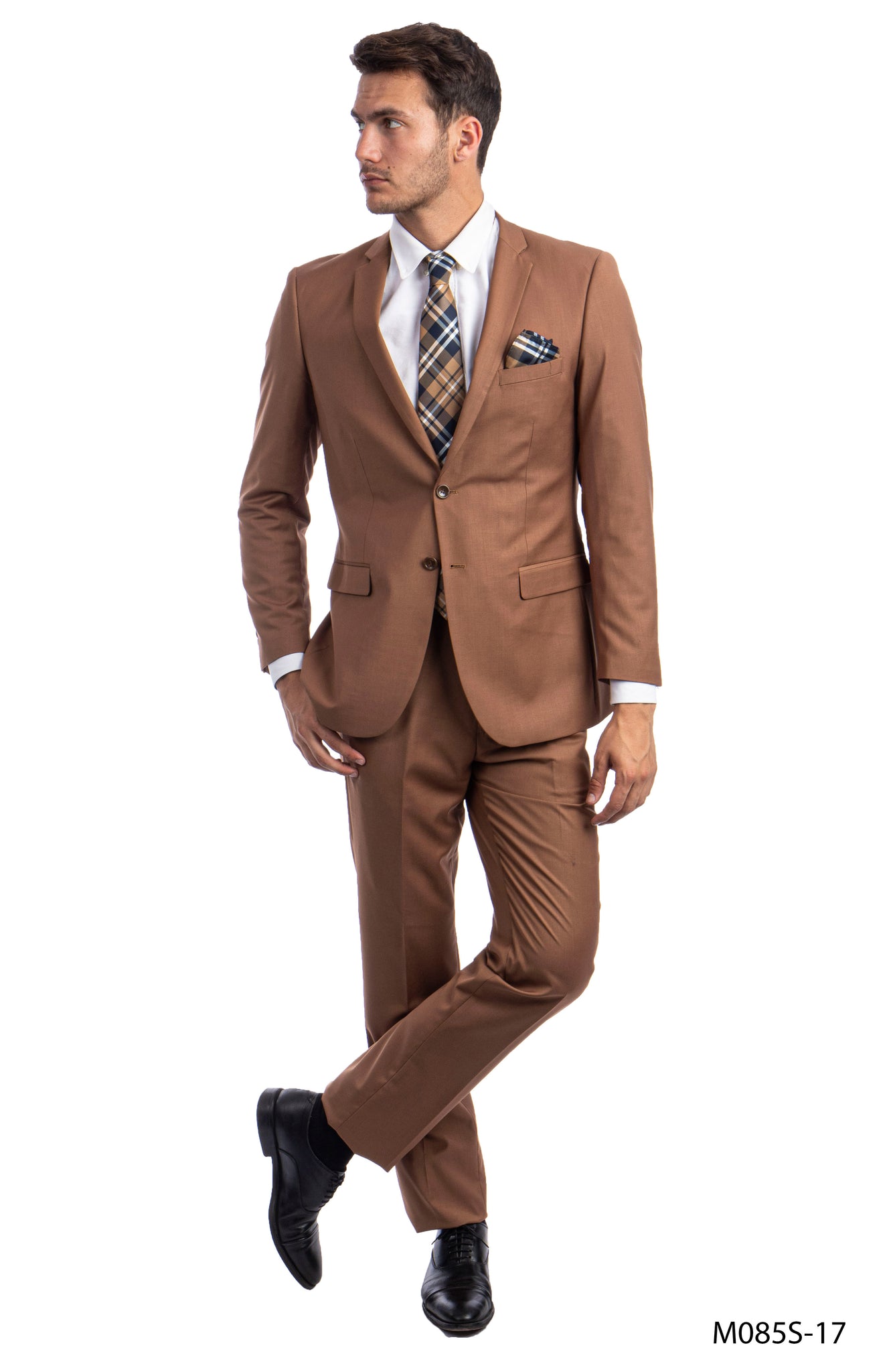 Caramel Notch Lapel Slim Fit 2 PC Suits For All Ocassions