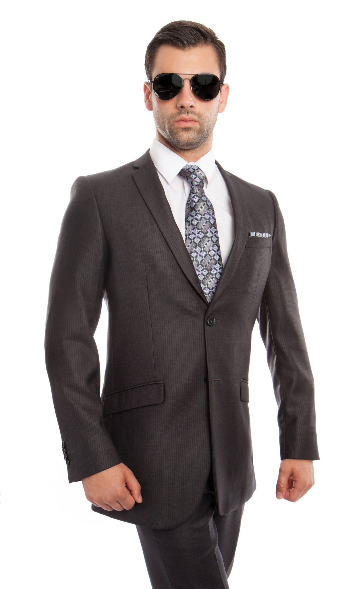 Grey 2-PC Slim Fit Performance Stretch Suits For Men