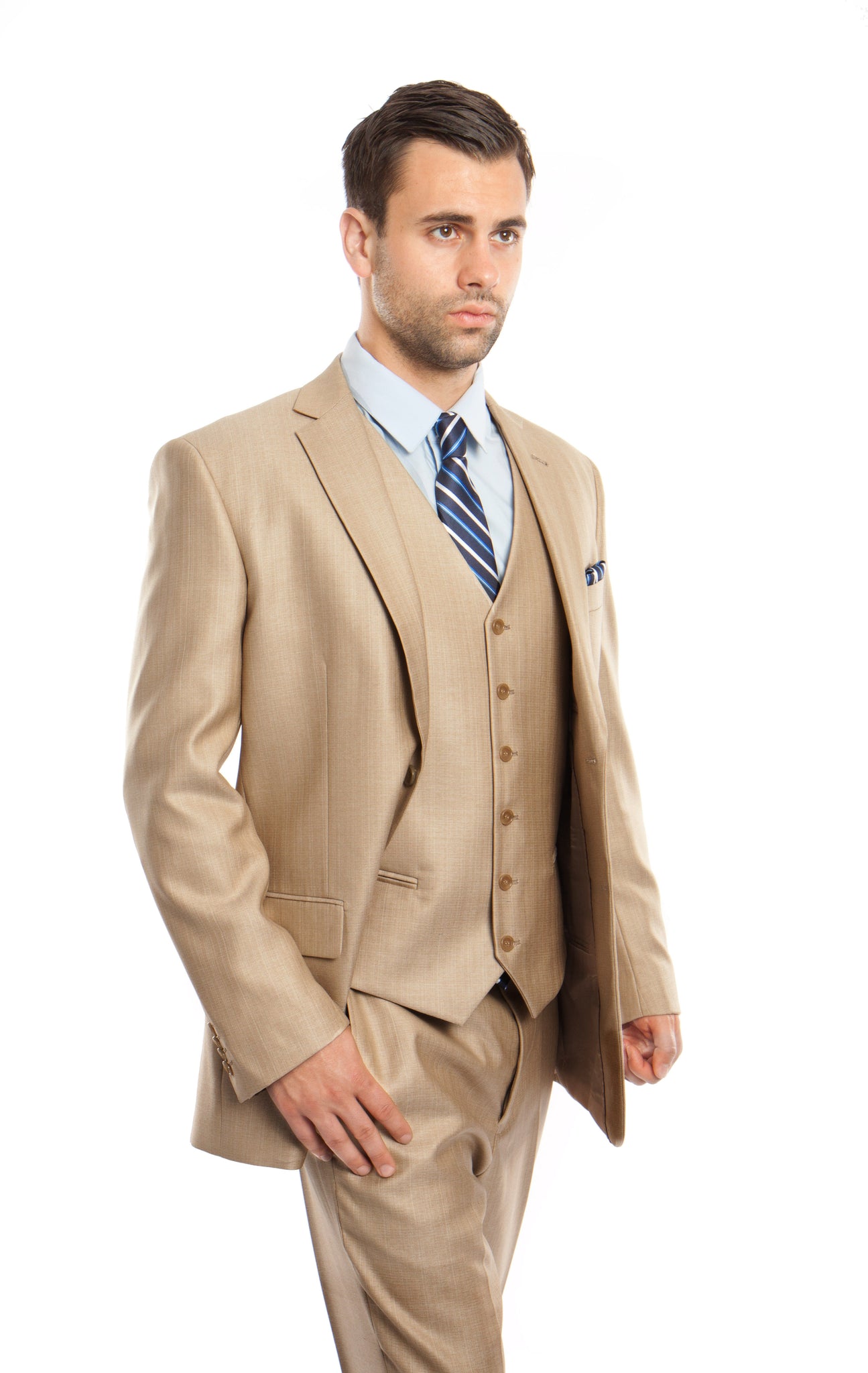 Stone Solid Shiny Sharkskin 3-PC Regular Modern Fit Suits For Men