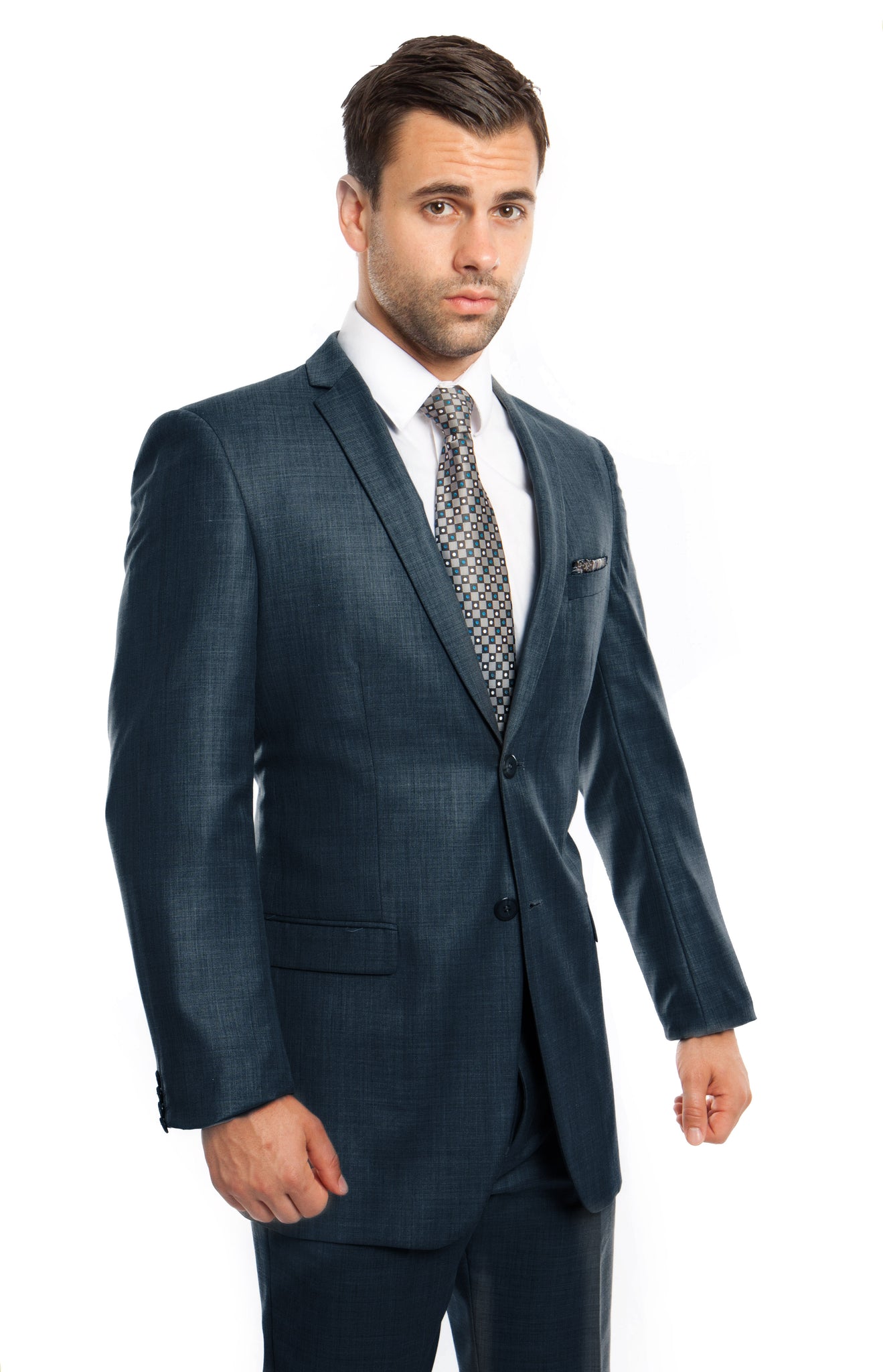 Mid. Navy Solid 2-PC Slim Fit Performance Stretch Suits For Men