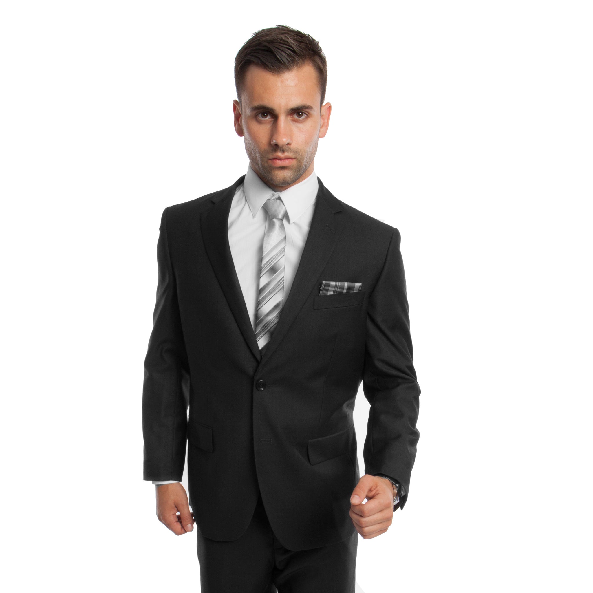 Black Solid Mens Suit 2-PC Regular Modern Fit Suits For Men