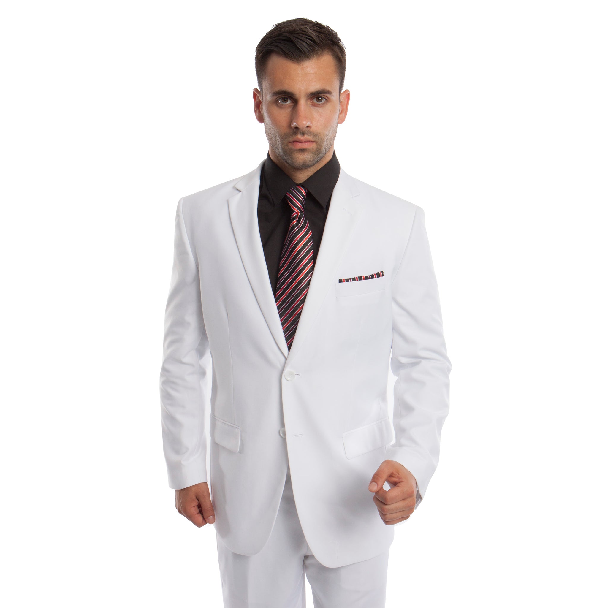 White Solid Mens Suit 2-PC Regular Modern Fit Suits For Men
