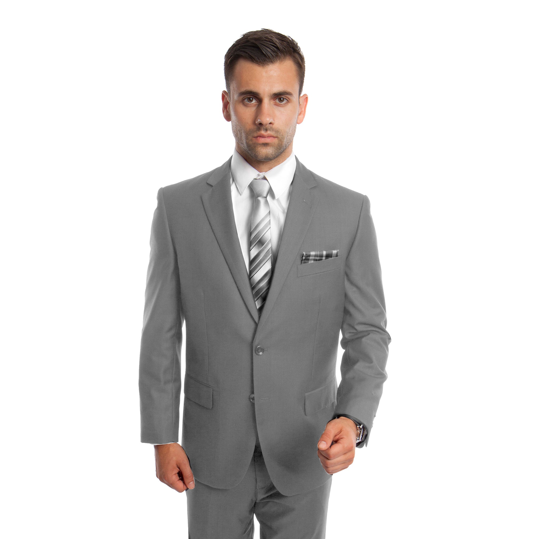 Lt. Gray Solid Mens Suit 2-PC Regular Modern Fit Suits For Men
