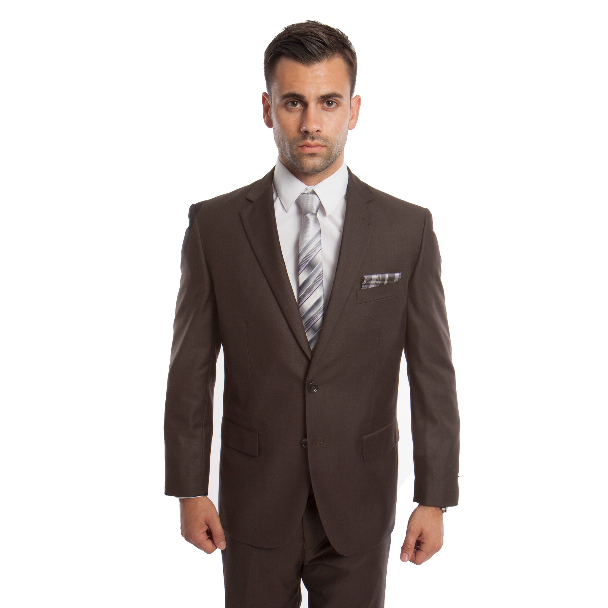 Dk. Taupe Solid Mens Suit 2-PC Regular Modern Fit Suits For Men