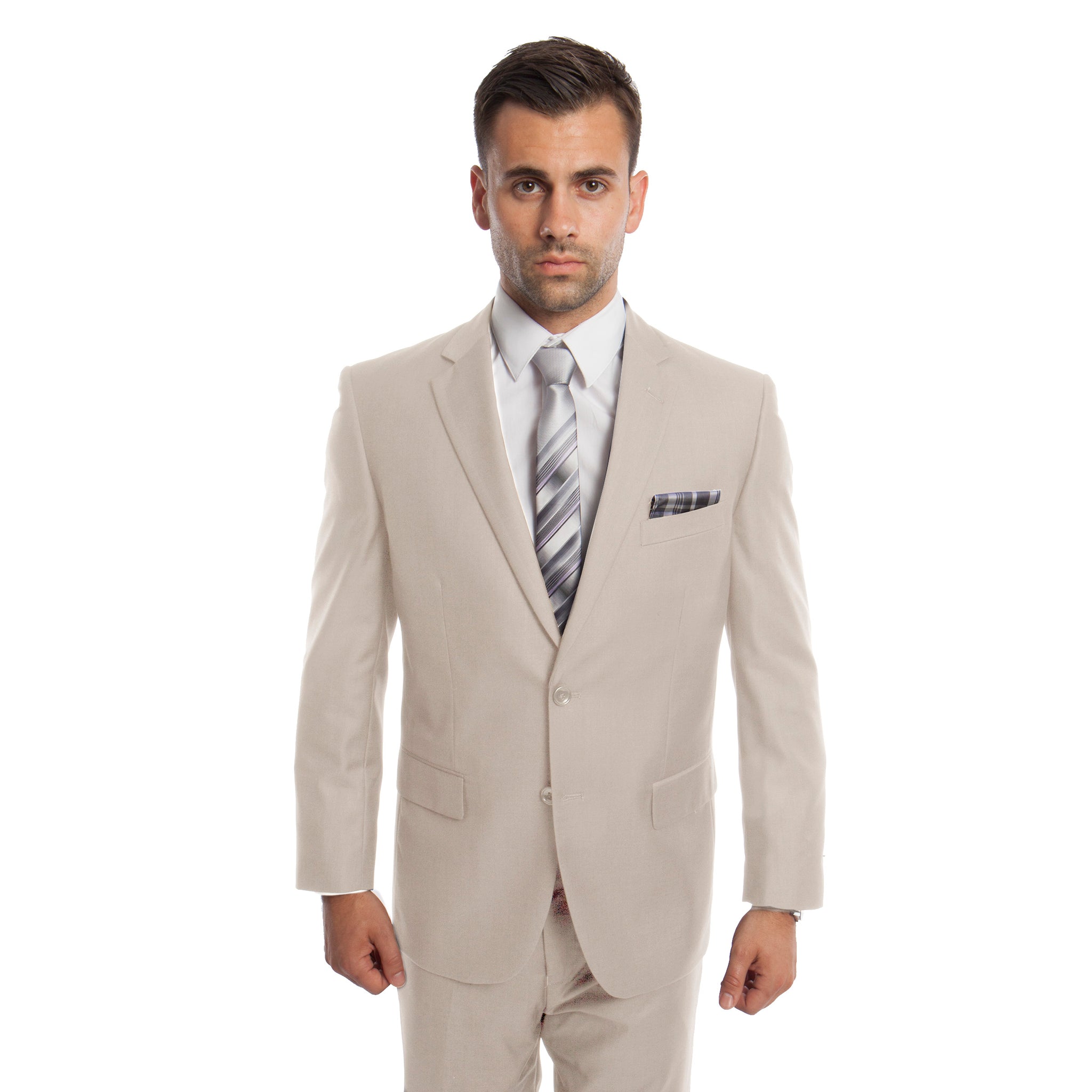 Tan Solid Mens Suit 2-PC Regular Modern Fit Suits For Men