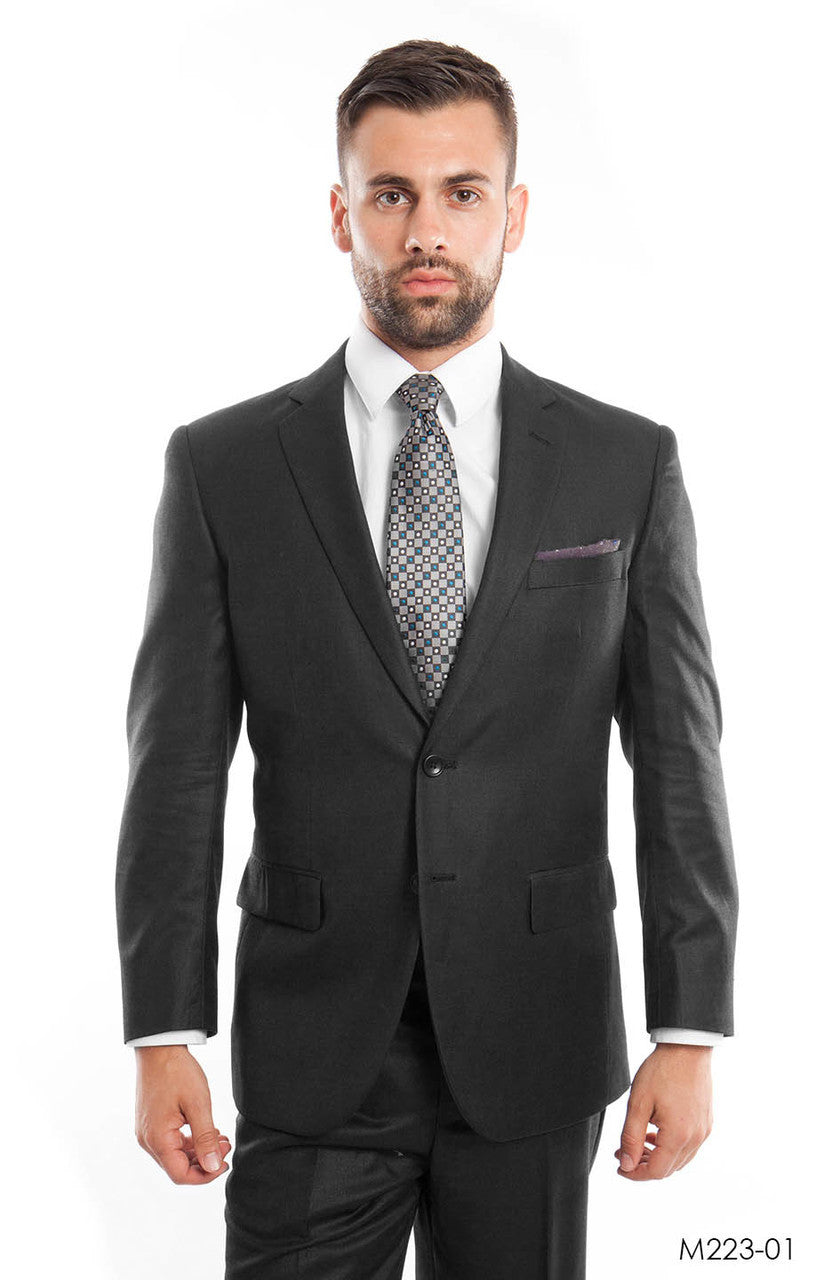 Charcoal Gray Solid 2-PC Modern Fit Suits For Men