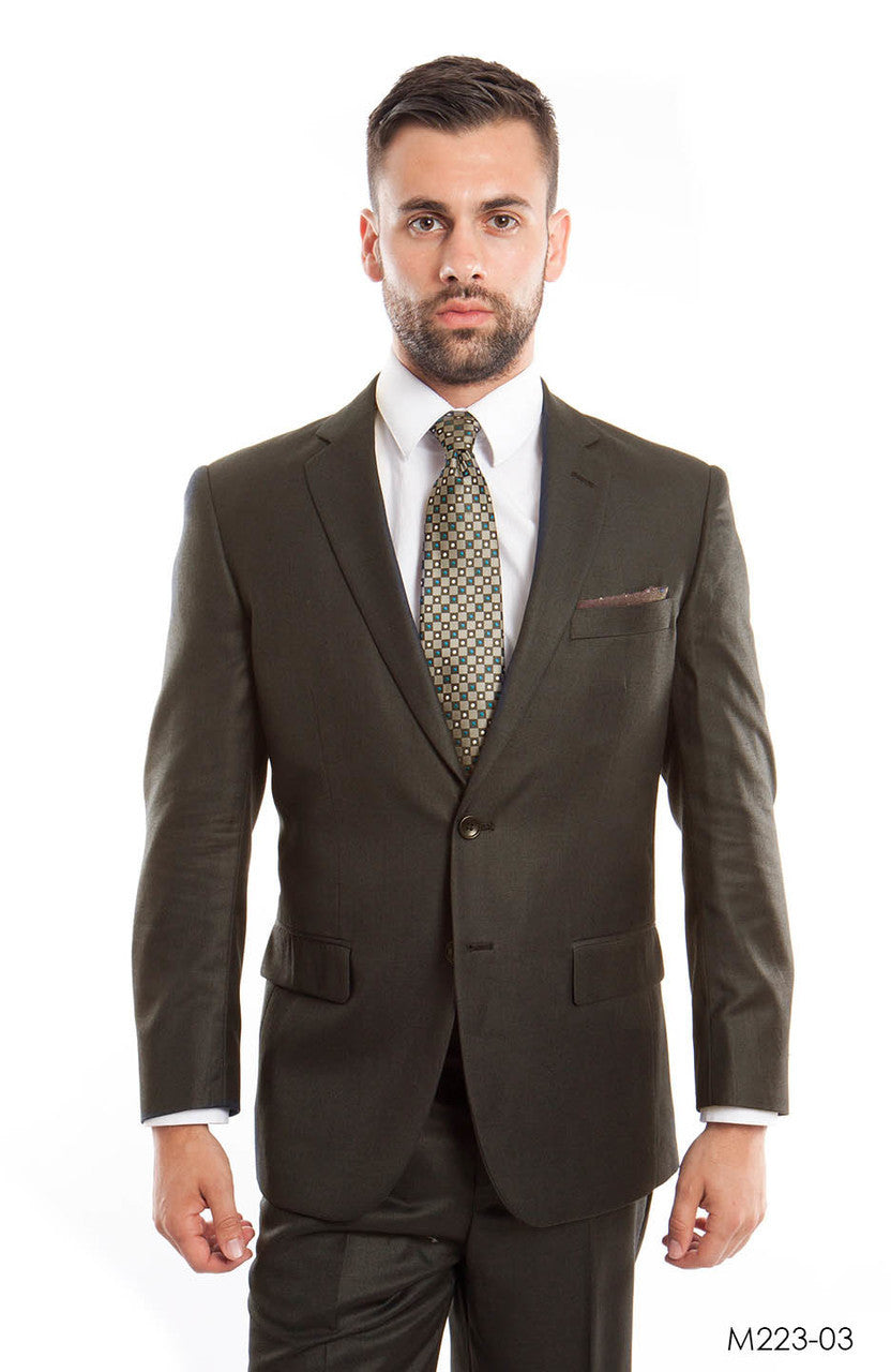 Brown Solid 2-PC Modern Fit Suits For Men