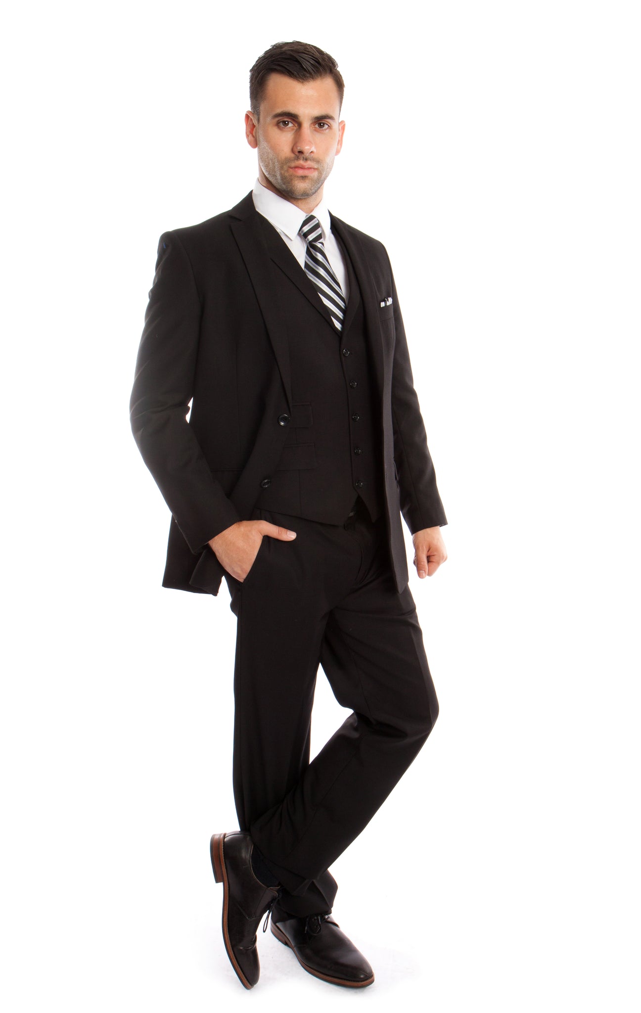 Black Solid 3-PC Slim Fit Performence Stretch Suits For Men