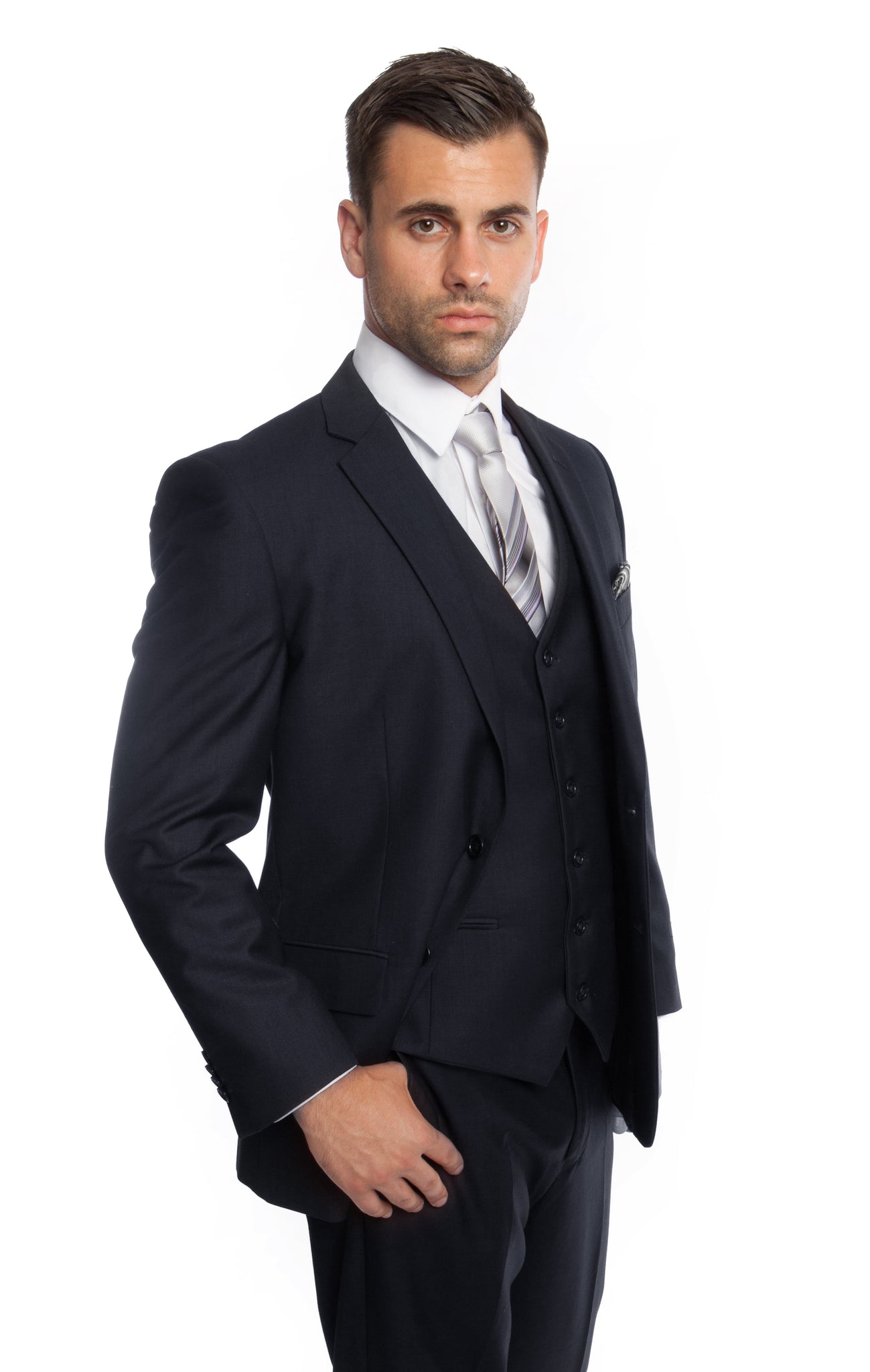 Navy Solid 3-PC Modern Fit Suits For Men