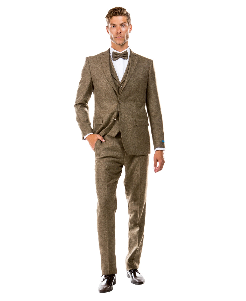 Sean Alexander Single Breasted Tweed Notch Lapel Brown Suits